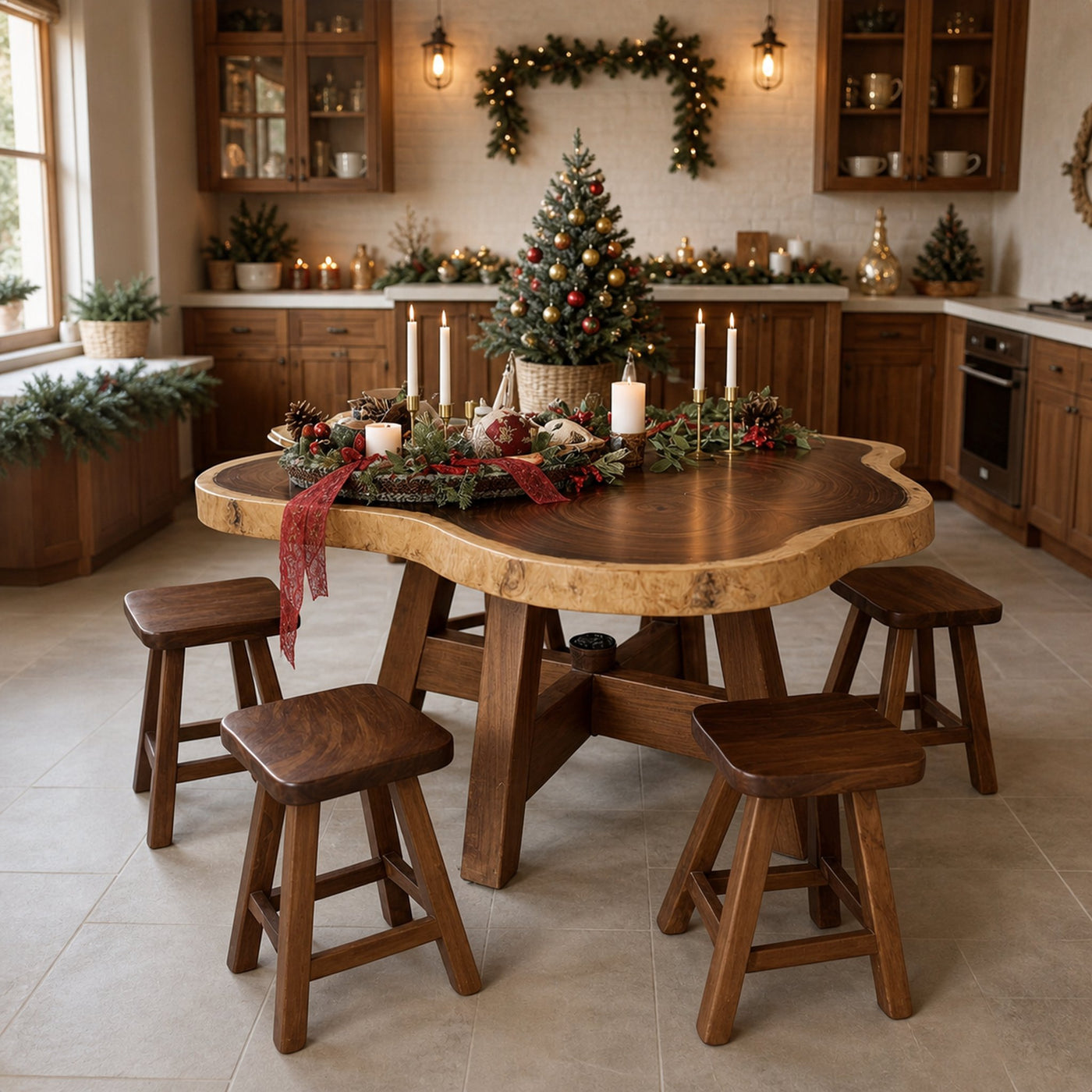 Rustic Round Rustic Table Christmas Holiday Decor Dining Room