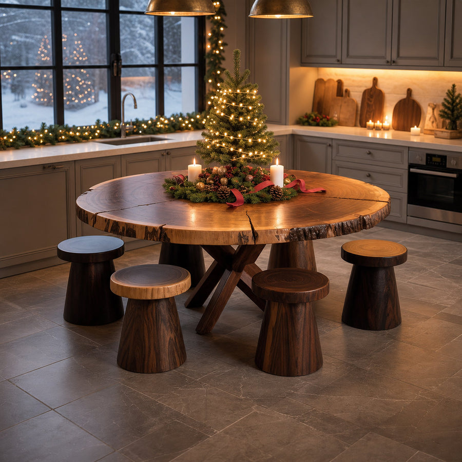 Rustic Round Table Christmas Holiday Decor Dining Room
