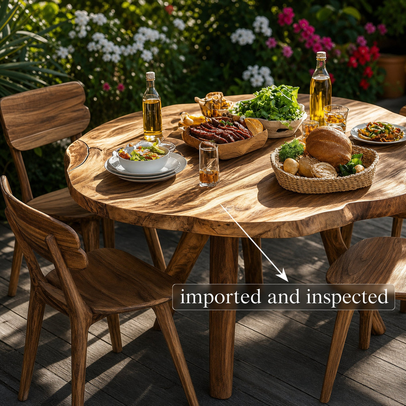 Rustic Round Wood Dining Table Set Decor Yard Gift - product view 2