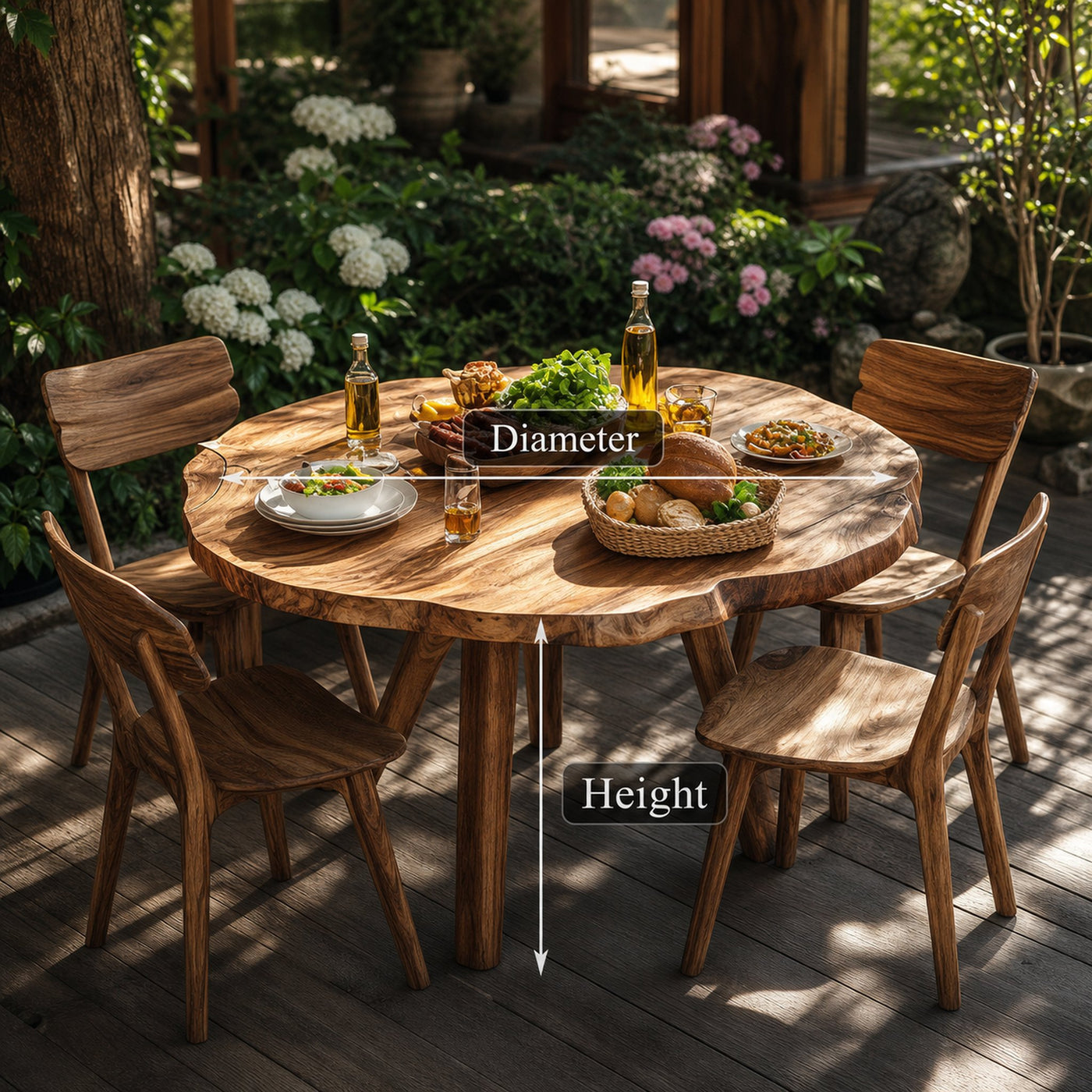 Rustic Round Wood Dining Table Set Decor Yard Gift - product view 3