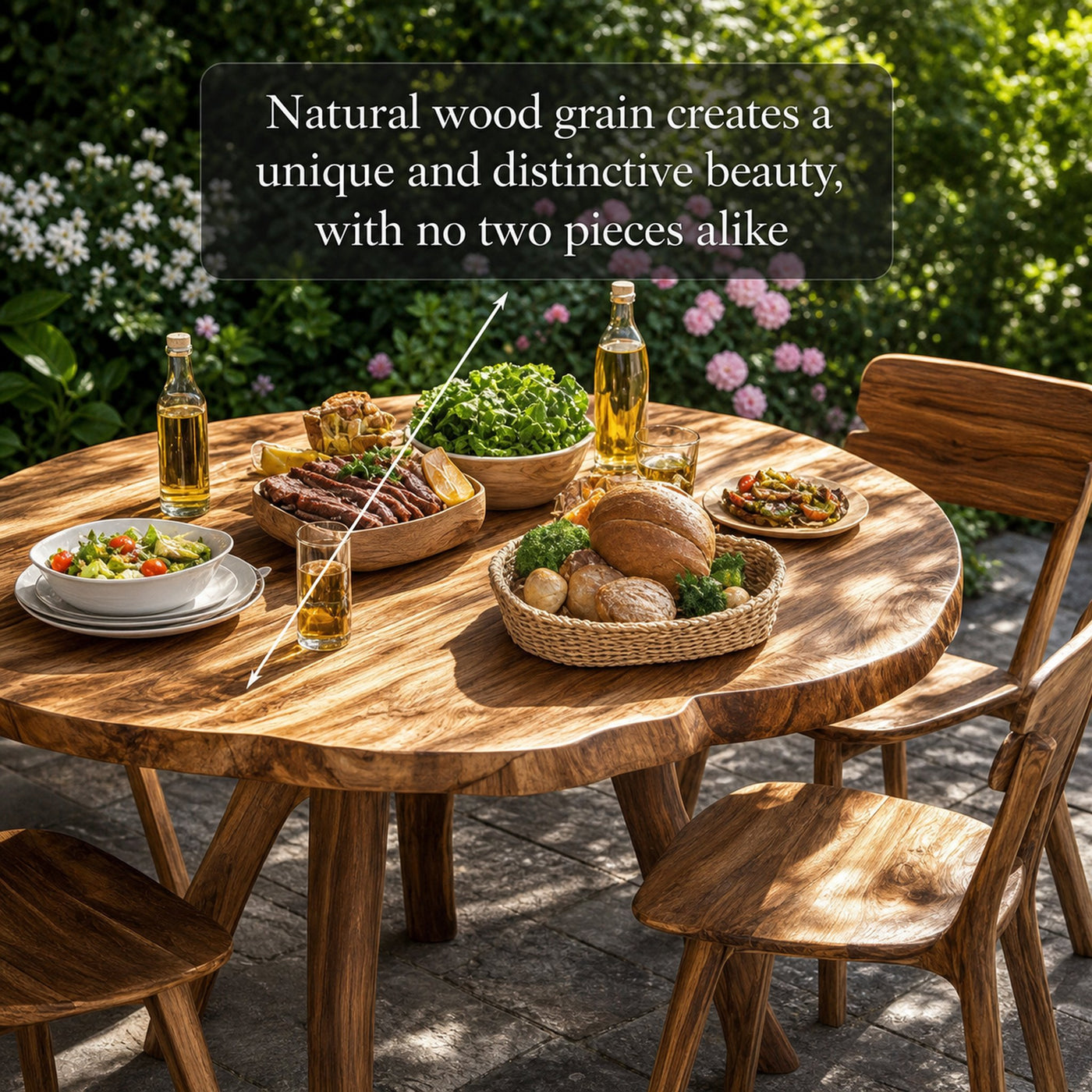 Rustic Round Wood Dining Table Set Decor Yard Gift - product view 4