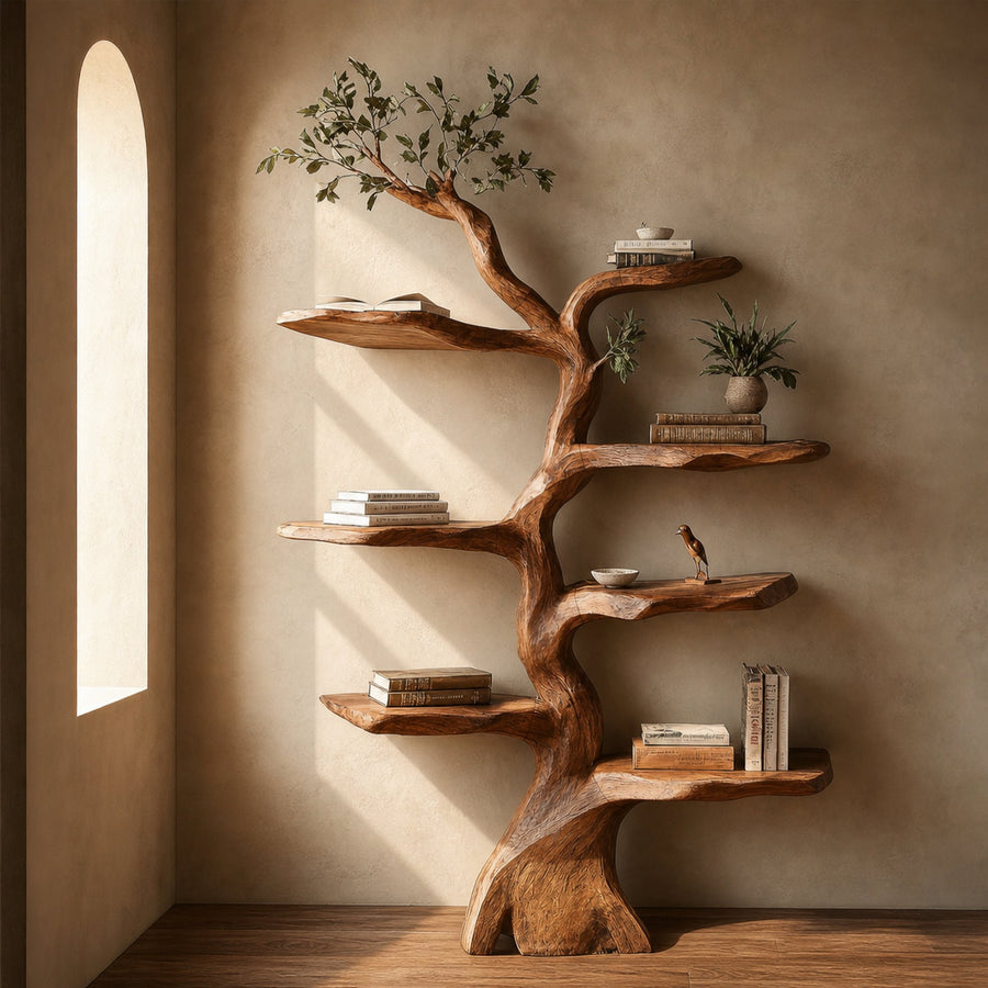 Rustic Sculptural Branch Bookcase Living Room Interior Space Saving Storage