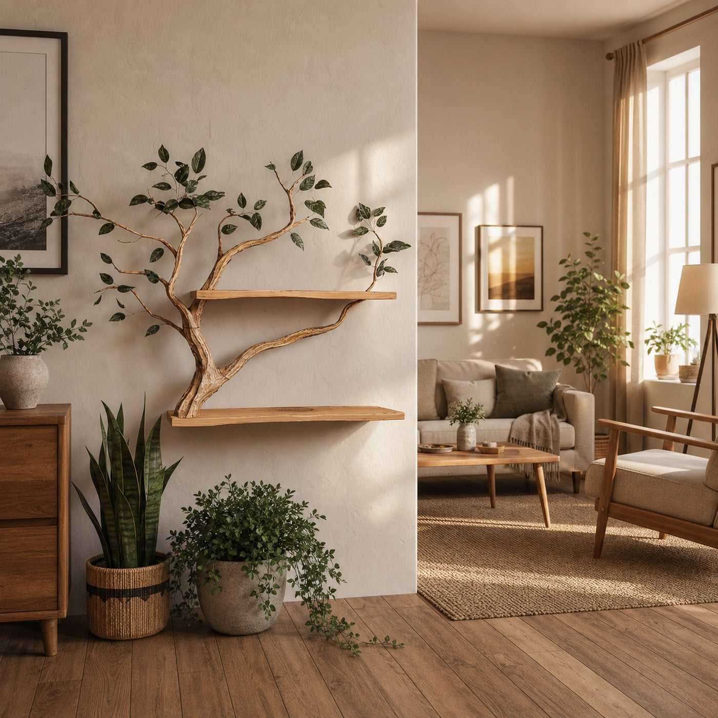 Rustic Sculptural Branch Display Shelf Solid Wood Living Room Interior Wall Feature - product view 2