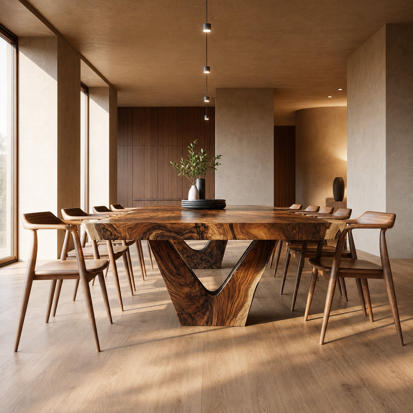 Rustic Sculptural Dining Table For Dining Room And Open Interior