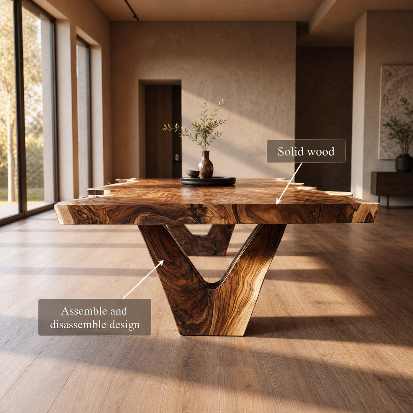 Rustic Sculptural Dining Table For Dining Room And Open Interior - product view 3