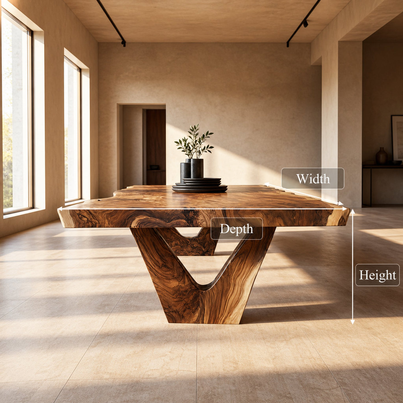 Rustic Sculptural Dining Table For Dining Room And Open Interior - product view 4