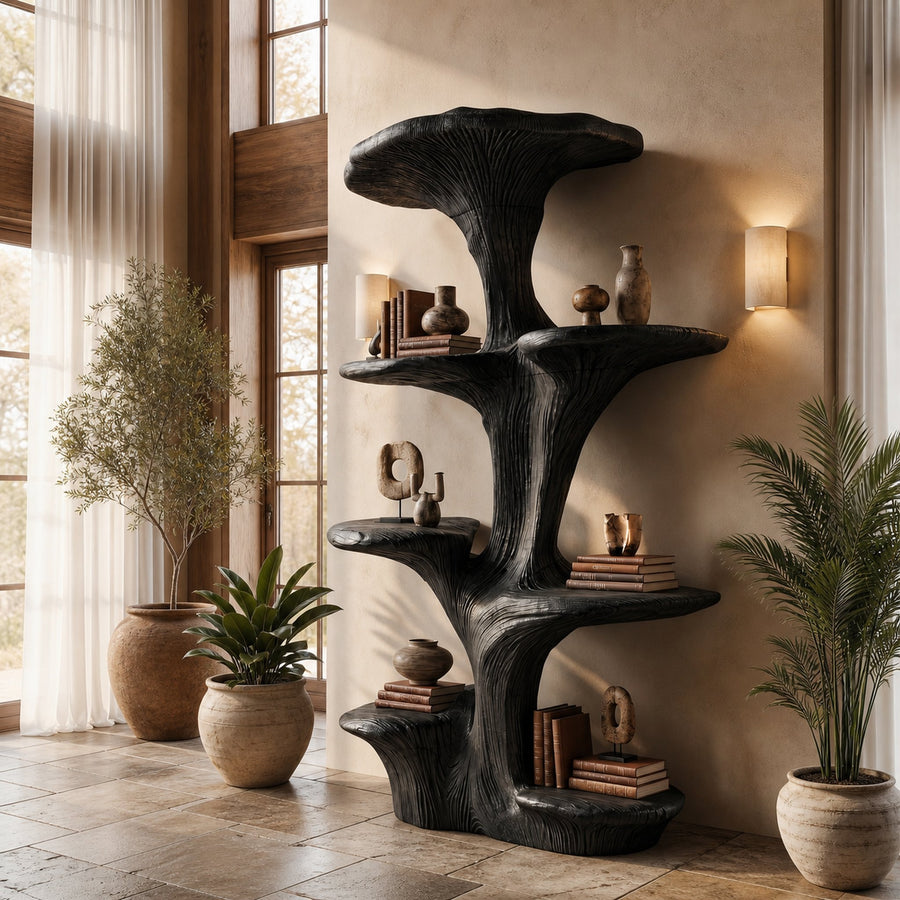 Rustic Sculptural Mushroom Bookshelf For Living Room And Bedroom