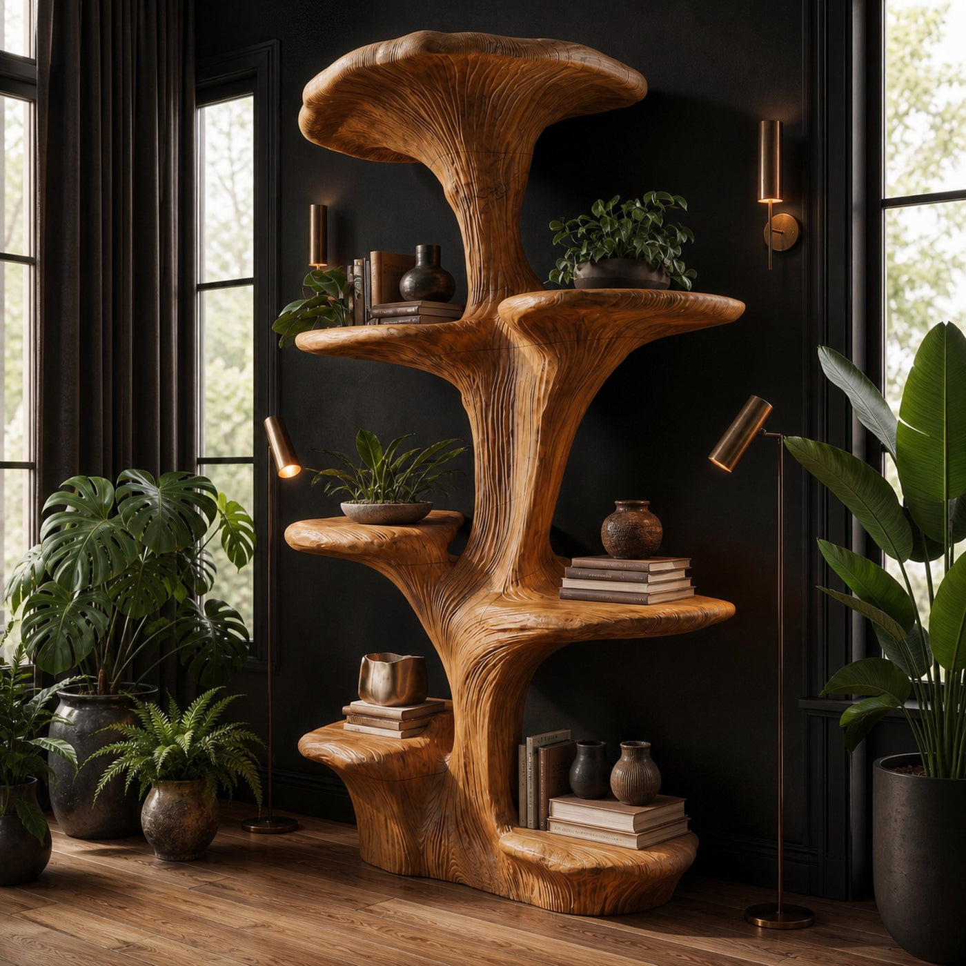 Rustic Sculptural Mushroom Bookshelf For Living Room And Bedroom - product view 6