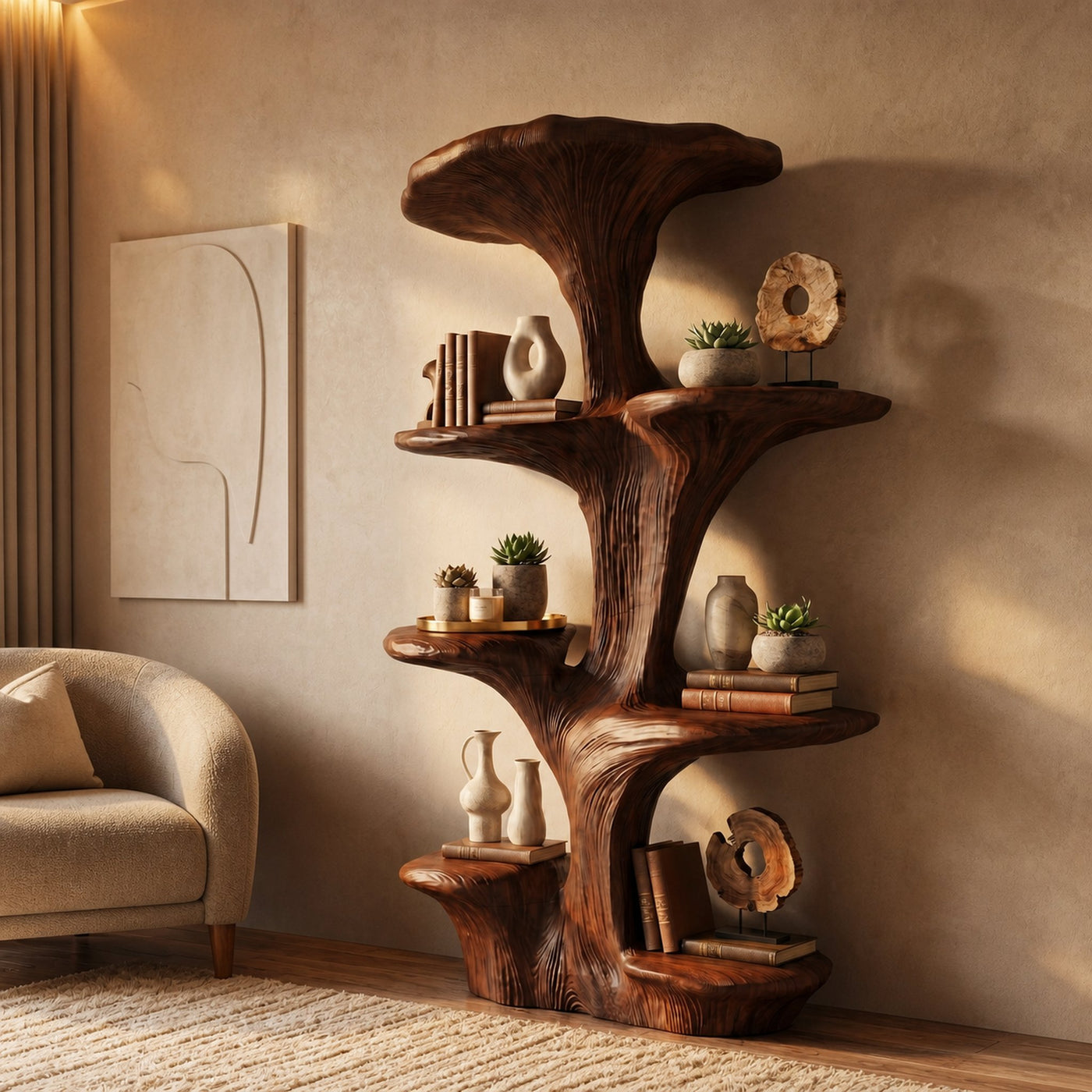 Rustic Sculptural Mushroom Bookshelf For Living Room And Bedroom - product view 7