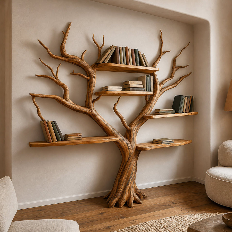 Rustic Sculptural Tree Bookshelf Living Room Interior Statement Display