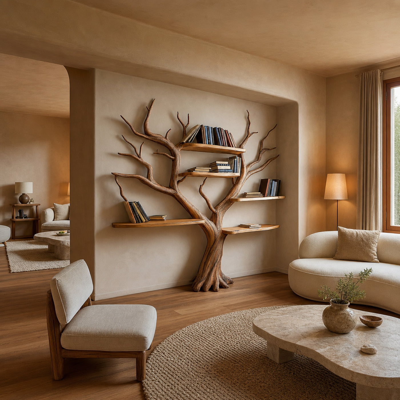 Rustic Sculptural Tree Bookshelf Living Room Interior Statement Display - product view 2