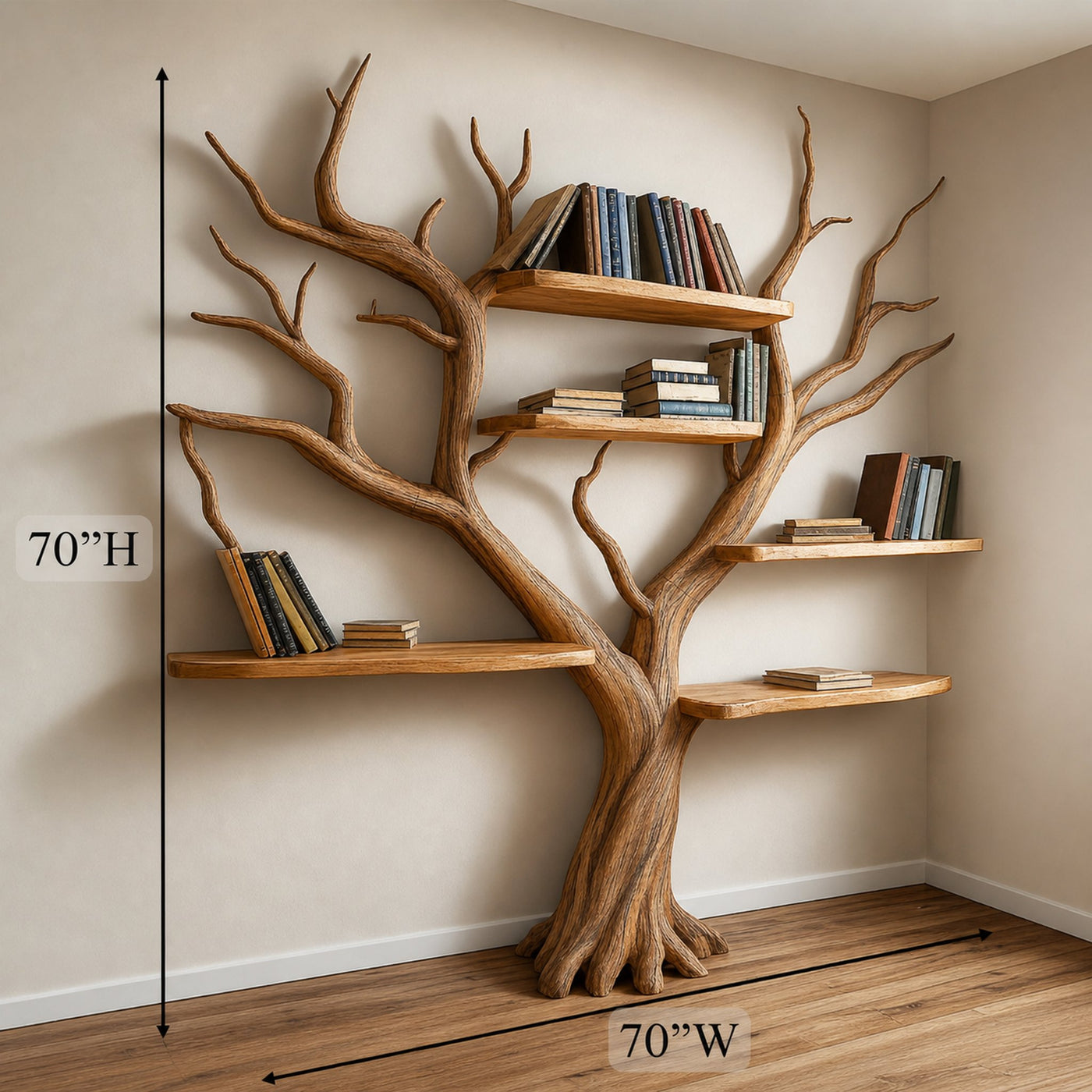Rustic Sculptural Tree Bookshelf Living Room Interior Statement Display - product view 4