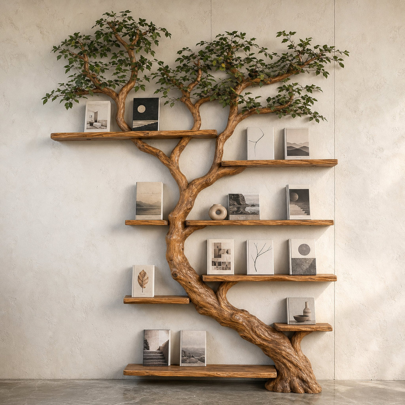 Rustic Sculptural Tree Bookshelf Living Room Interior Statement Wall Feature - product view 5