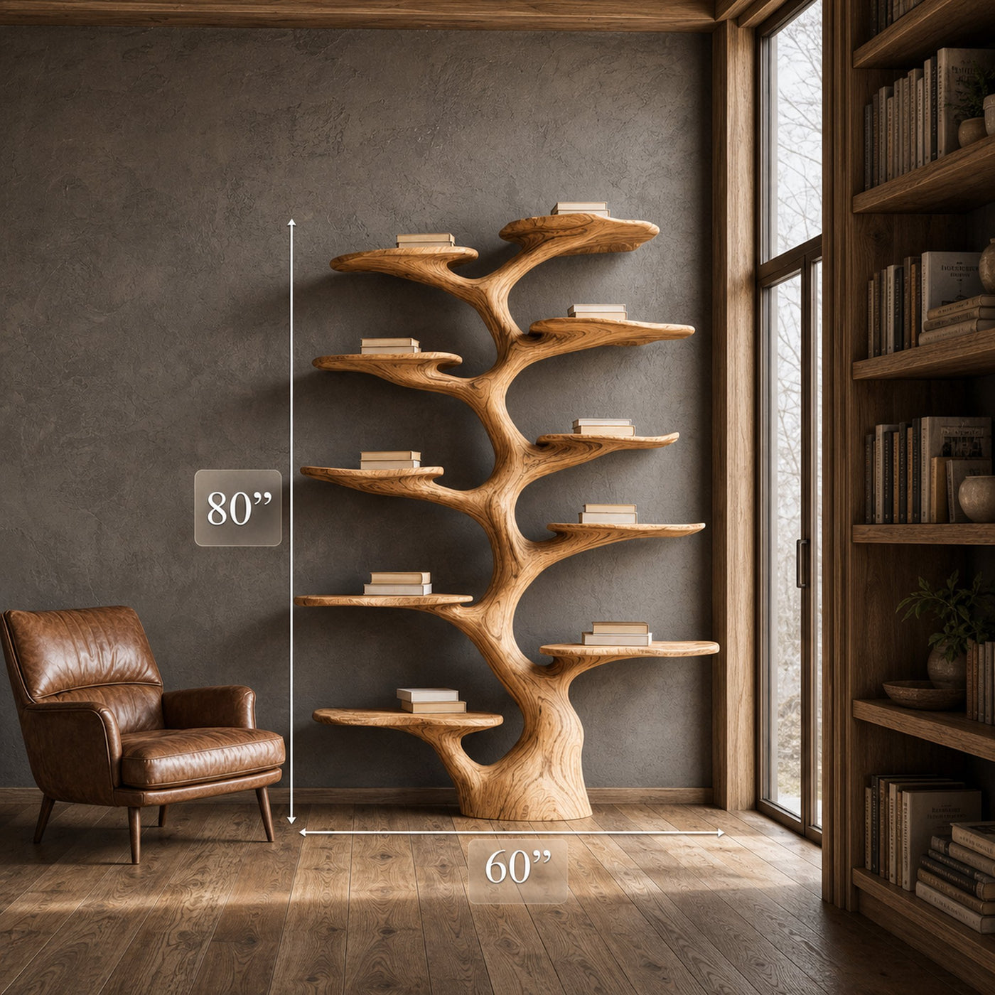 Rustic Sculptural Tree Bookshelf Living Room Interior Vertical Wall Display - product view 4