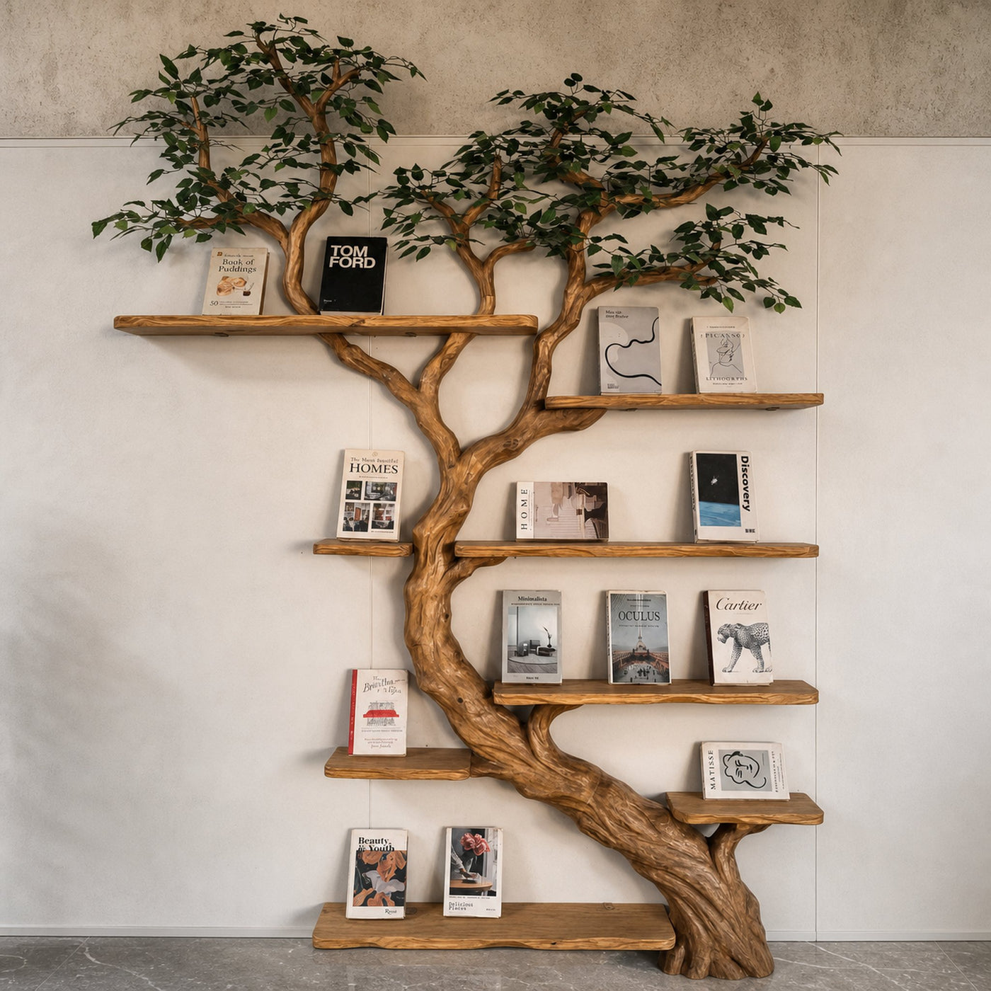 Rustic Sculptural Tree Bookshelf Living Room Interior Vertical Wall Display - product view 5