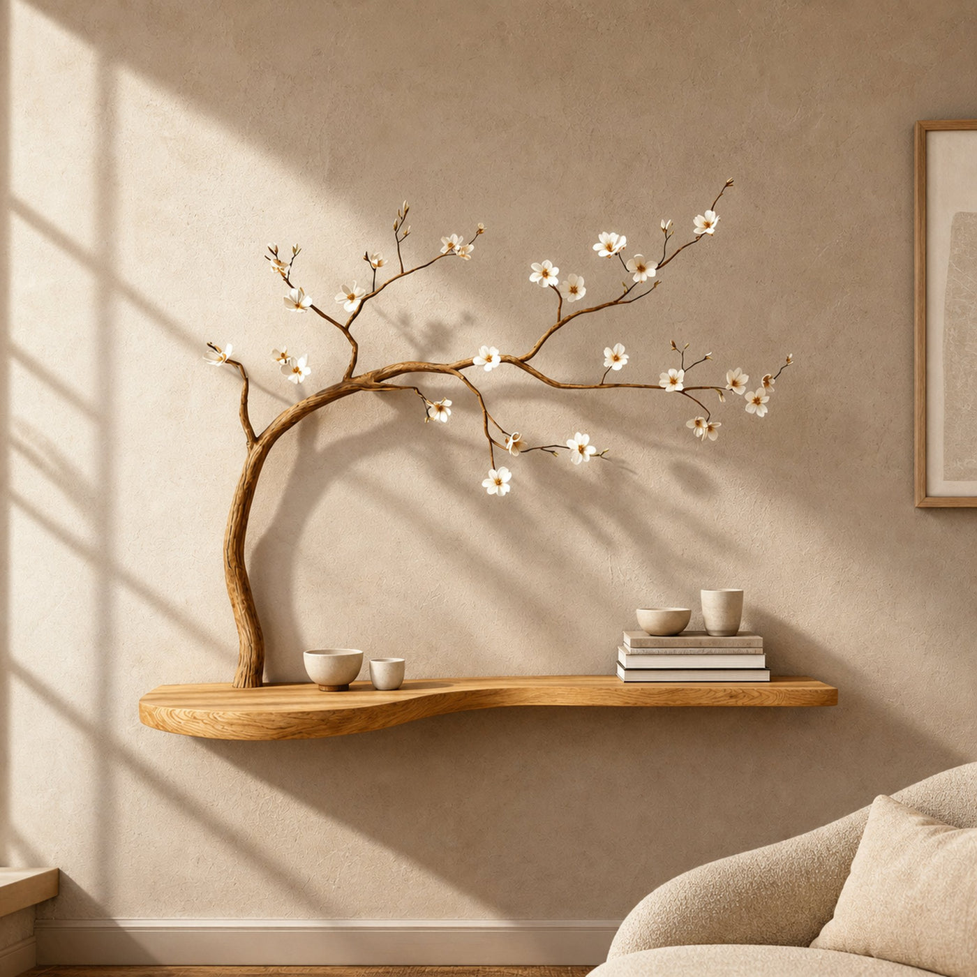 Rustic Sculptural Tree Shelf Wall Decor Handmade Wood For Living Room