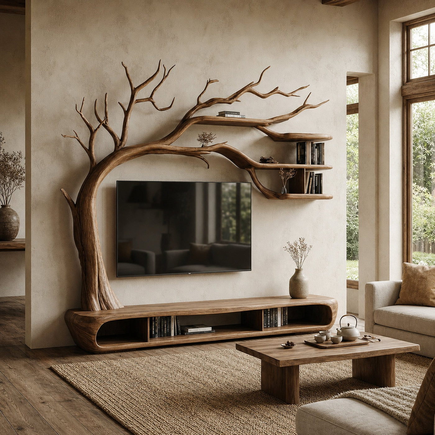 Rustic Sculptural Tree TV Unit For Living Room And Media Area - product view 6