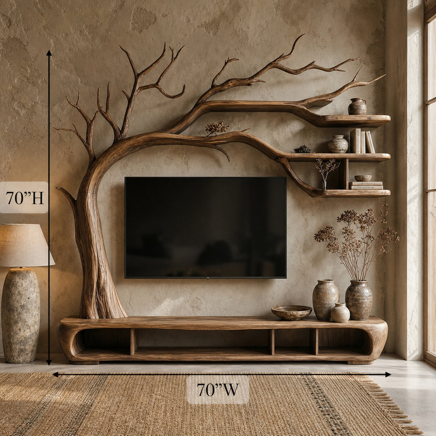 Rustic Sculptural Tree TV Unit For Living Room And Media Area - product view 7