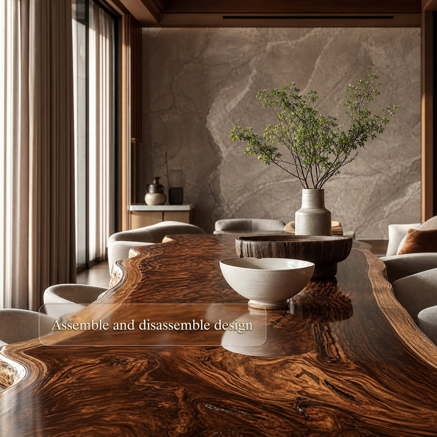 Rustic Solid Wood Slab Dining Table Dining Room - product view 3