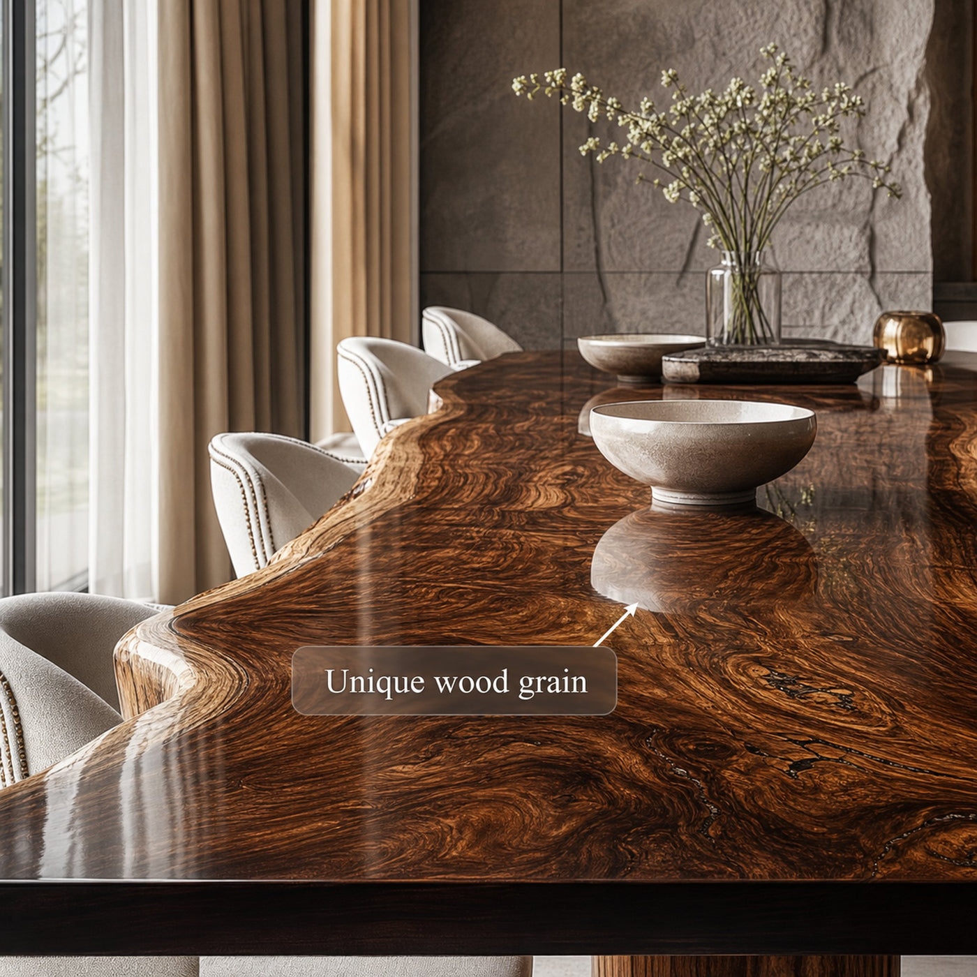 Rustic Solid Wood Slab Dining Table Dining Room - product view 4