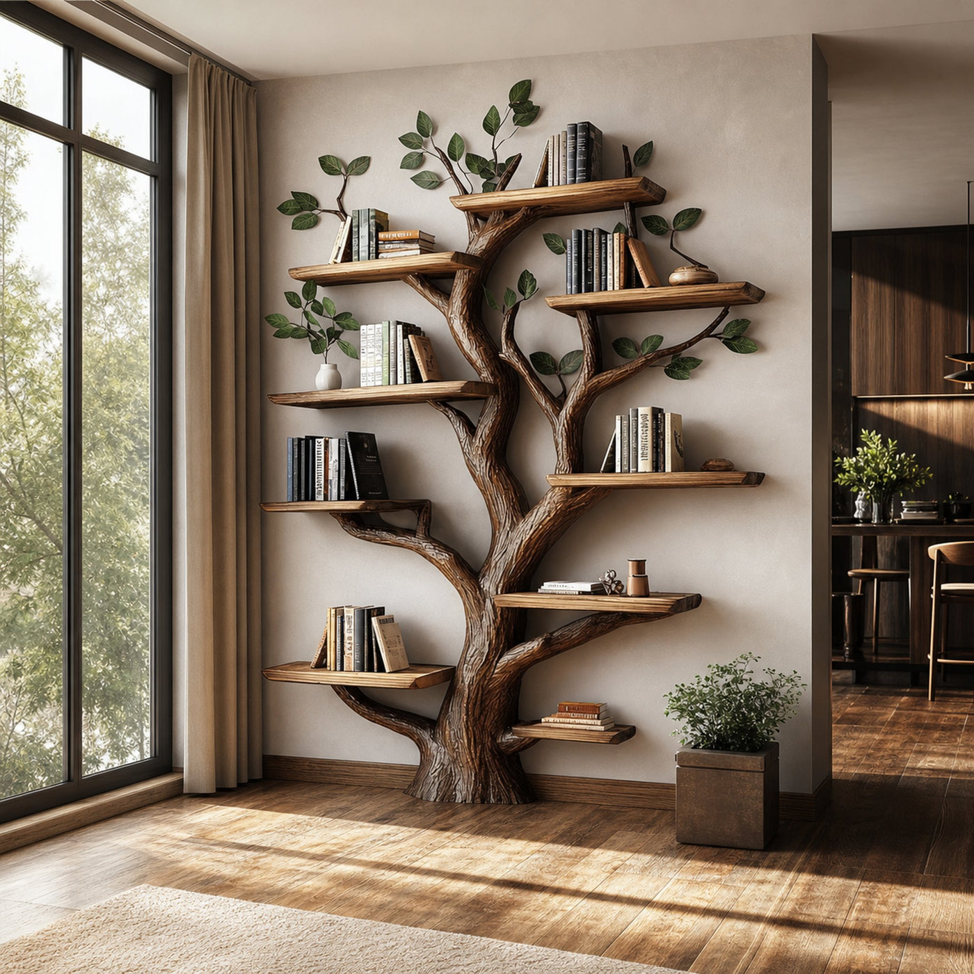 Rustic Solid Wood Tree Bookshelf For Living Room Or Study Room - product view 2