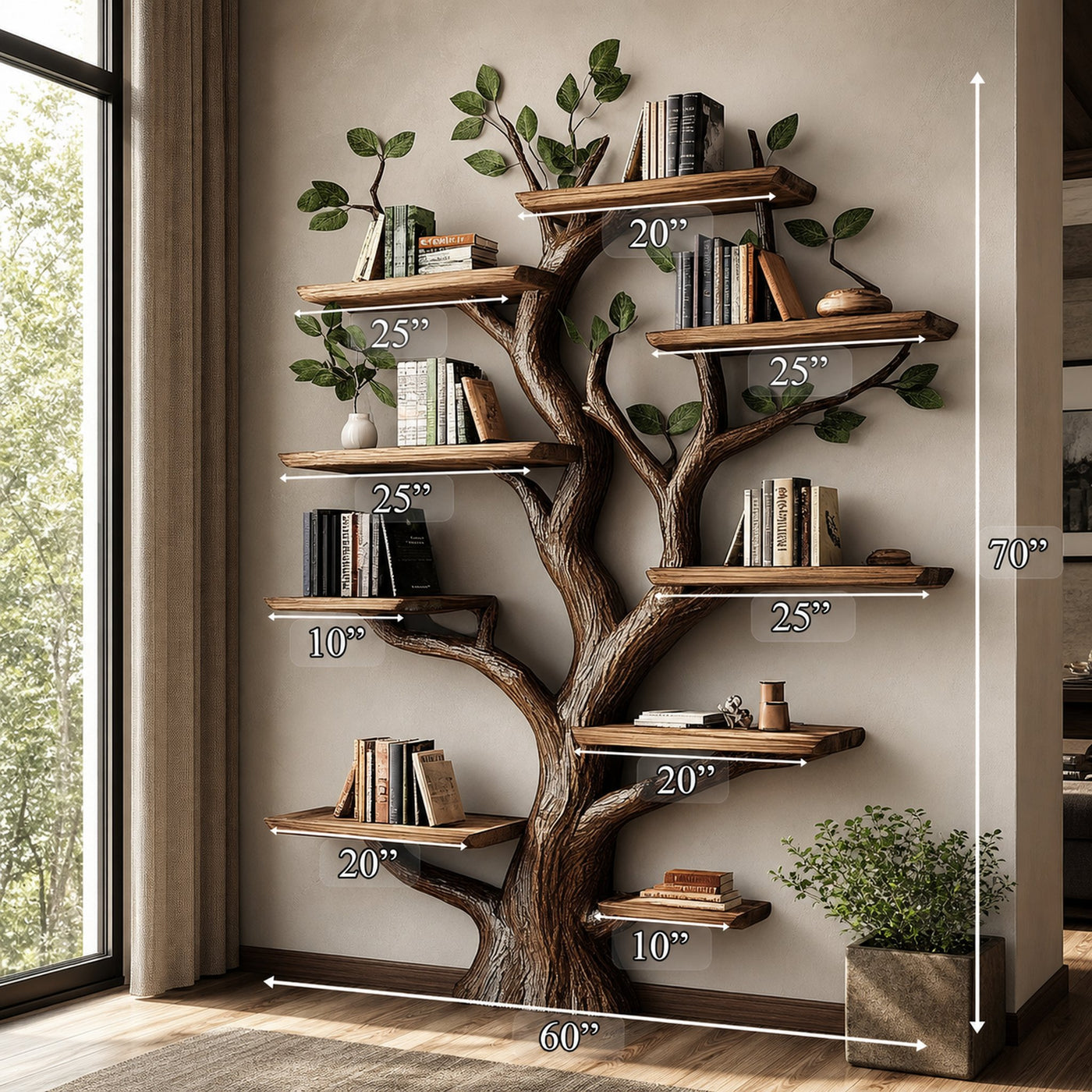 Rustic Solid Wood Tree Bookshelf For Living Room Or Study Room - product view 5