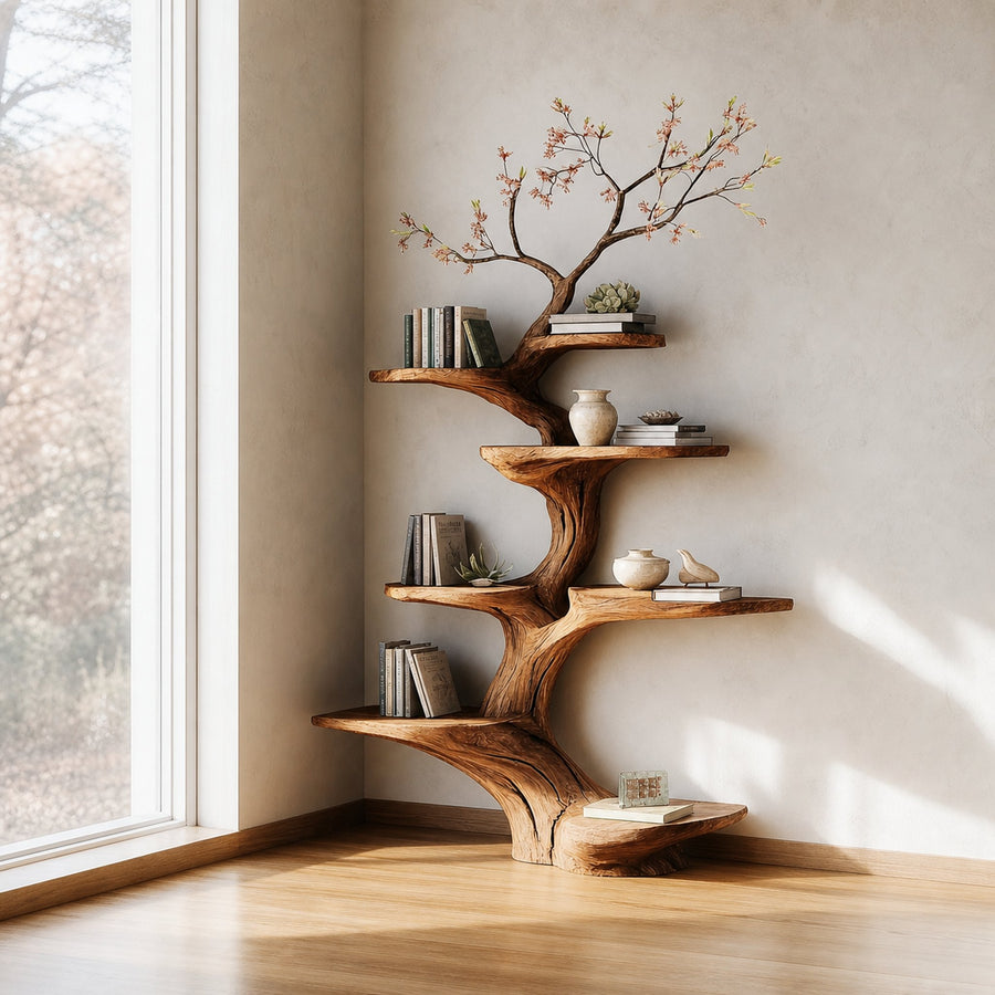 Rustic Statement Tree Shelf Living Room Artistic Display