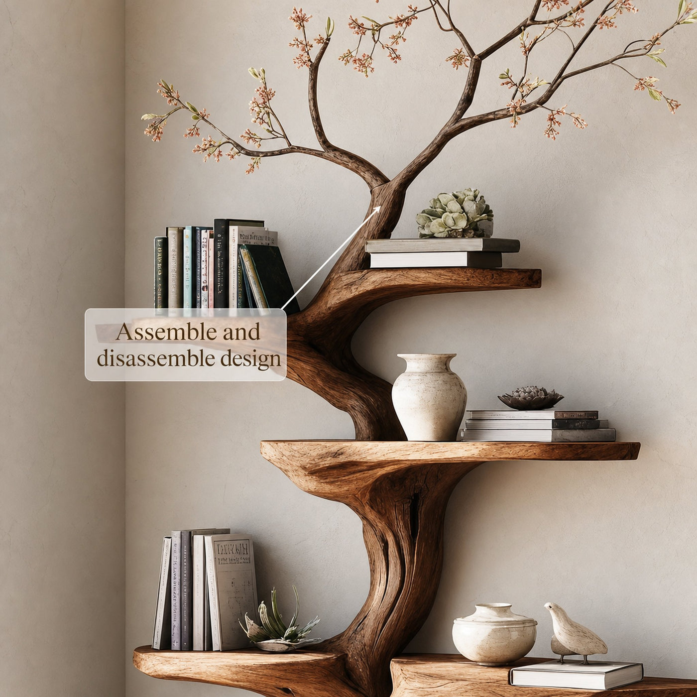 Rustic Statement Tree Shelf Living Room Artistic Display - product view 3