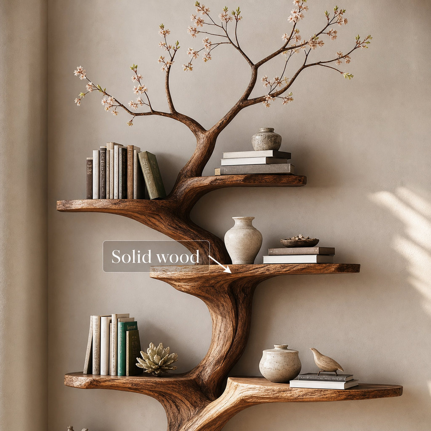 Rustic Statement Tree Shelf Living Room Artistic Display - product view 4