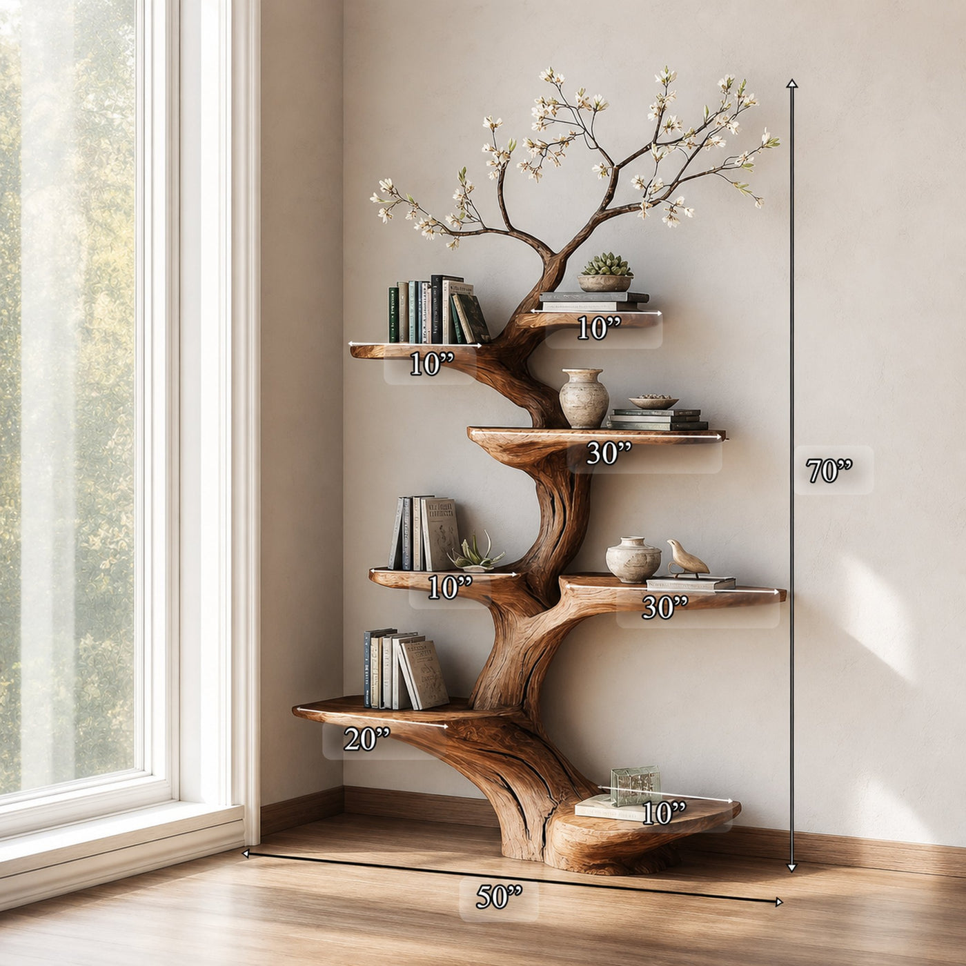 Rustic Statement Tree Shelf Living Room Artistic Display - product view 5