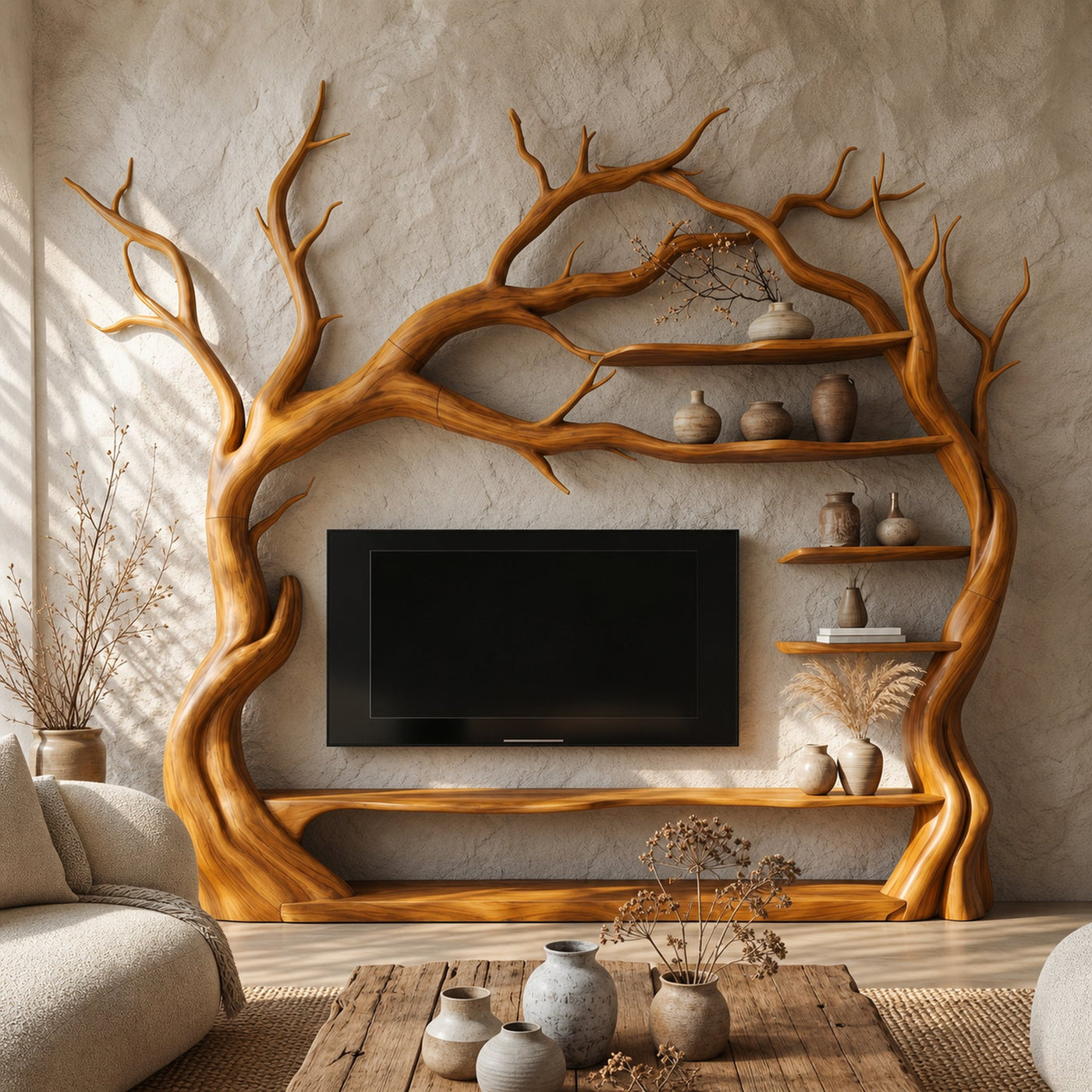 Rustic Statement Tree TV Console For Living Room And Artistic Interior - product view 6