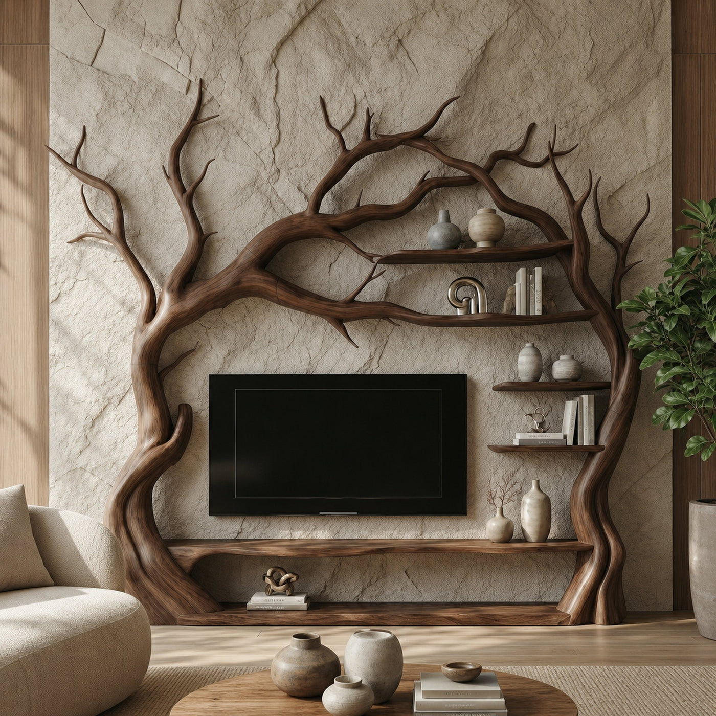Rustic Statement Tree TV Console For Living Room And Artistic Interior - product view 7
