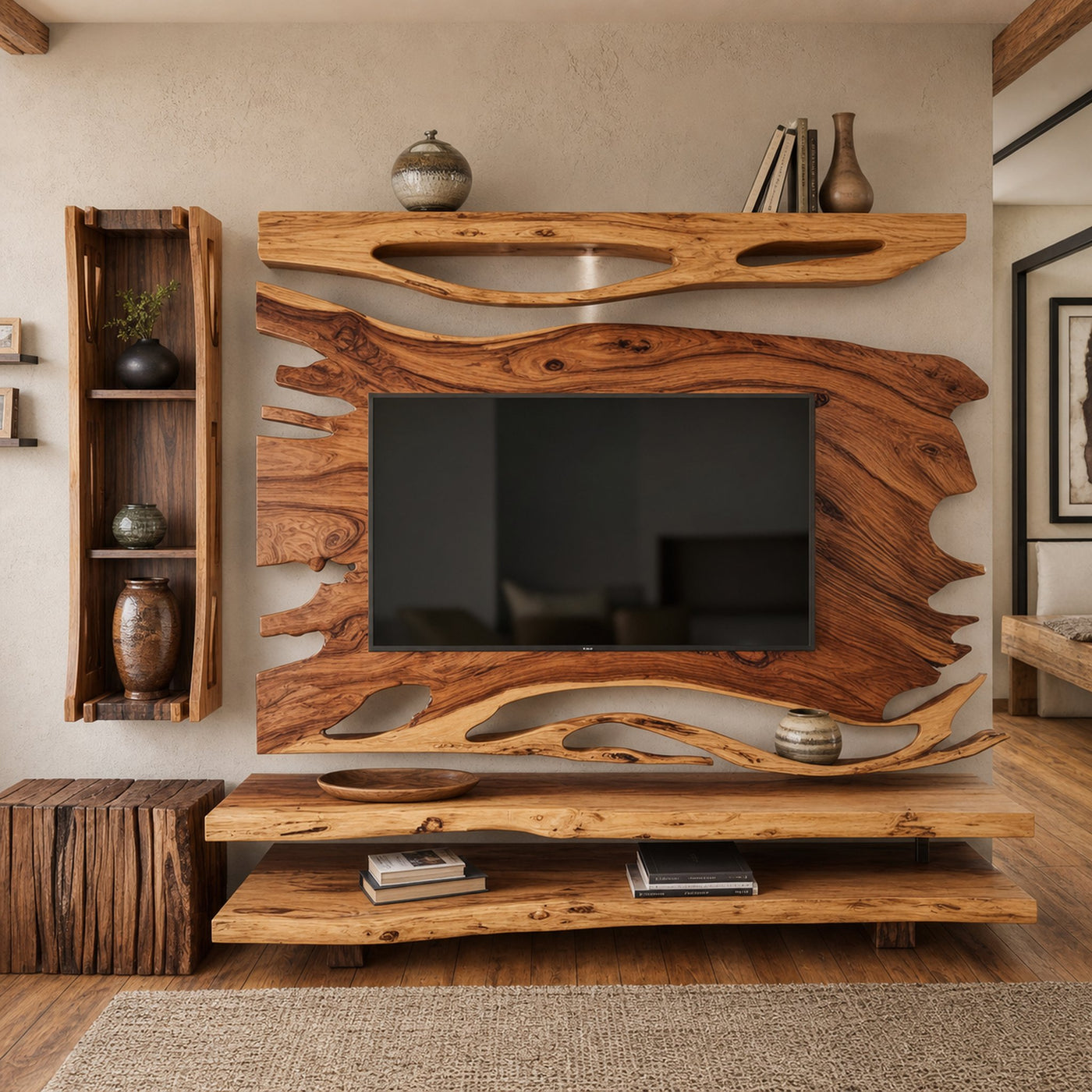Rustic Style Tv Shelf For Living Room And Entertainment Area