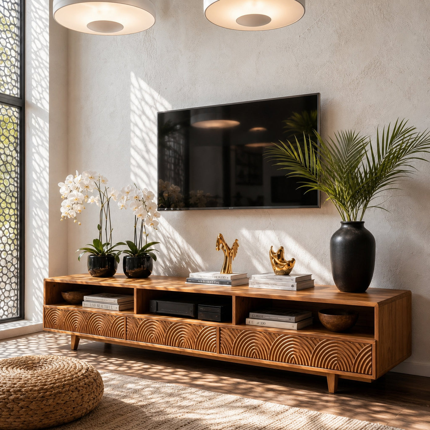 Rustic TV Cabinet Handcrafted Wood Storage Design For Living Room - product view 6
