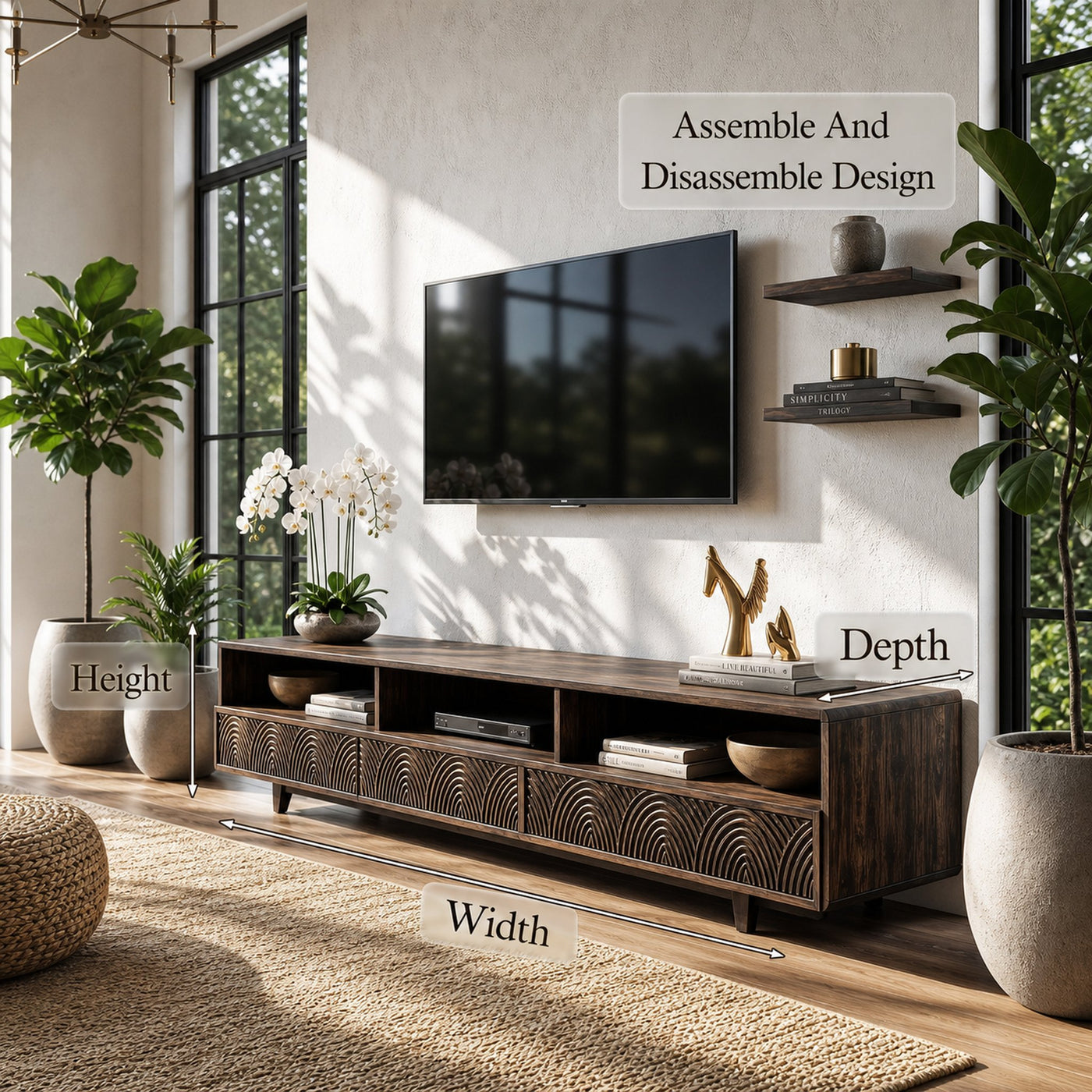 Rustic TV Cabinet Handcrafted Wood Storage Design For Living Room - product view 8