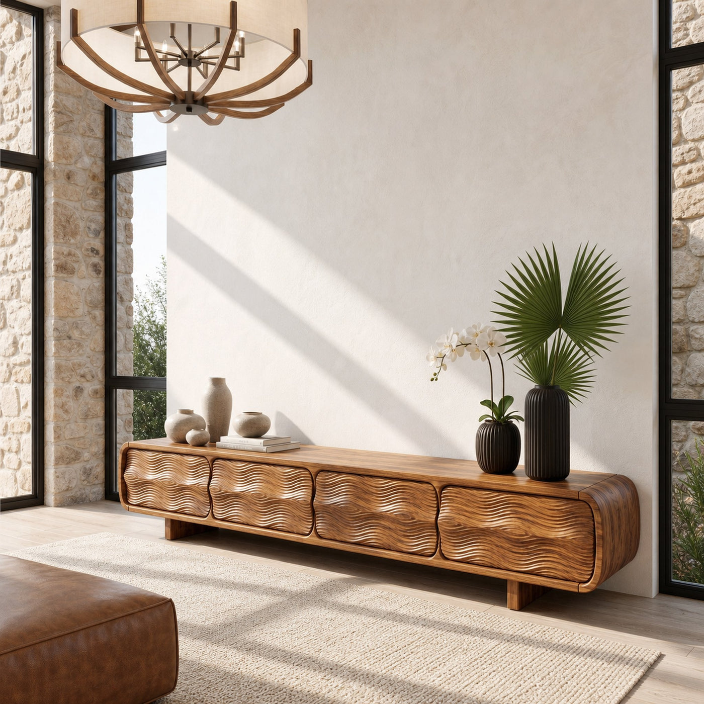 Rustic TV Cabinet Handcrafted Wood Storage Design For Living Room Entertainment Space - product view 6