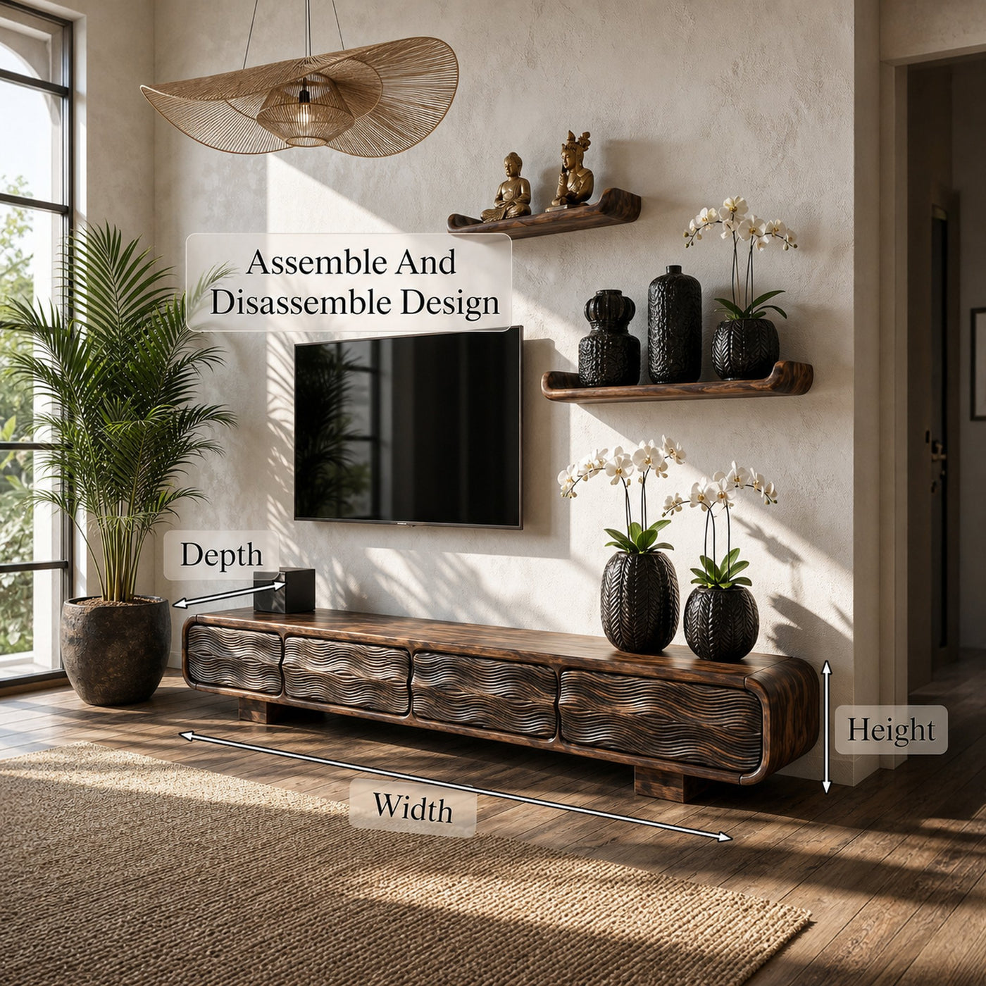 Rustic TV Cabinet Handcrafted Wood Storage Design For Living Room Entertainment Space - product view 8