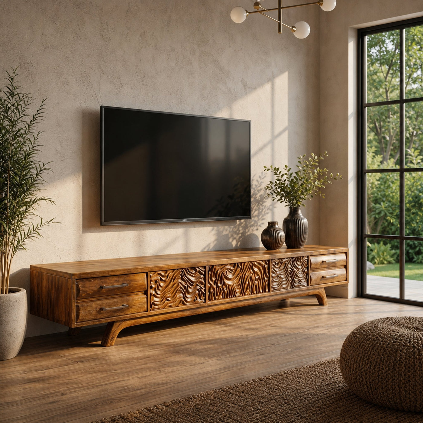 Rustic TV Cabinet Nature Inspired Media Console For Living Room - product view 6