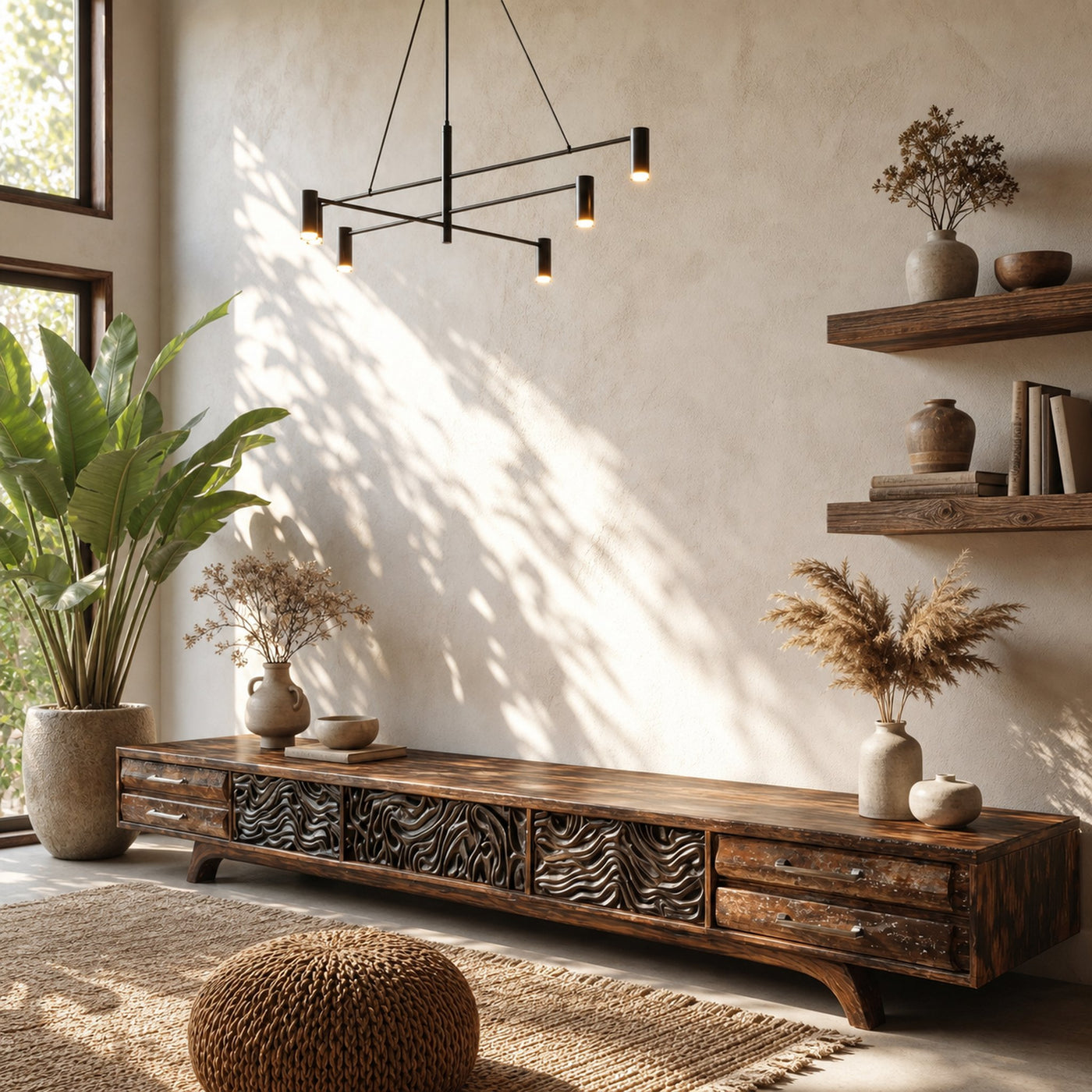 Rustic TV Cabinet Nature Inspired Media Console For Living Room - product view 7