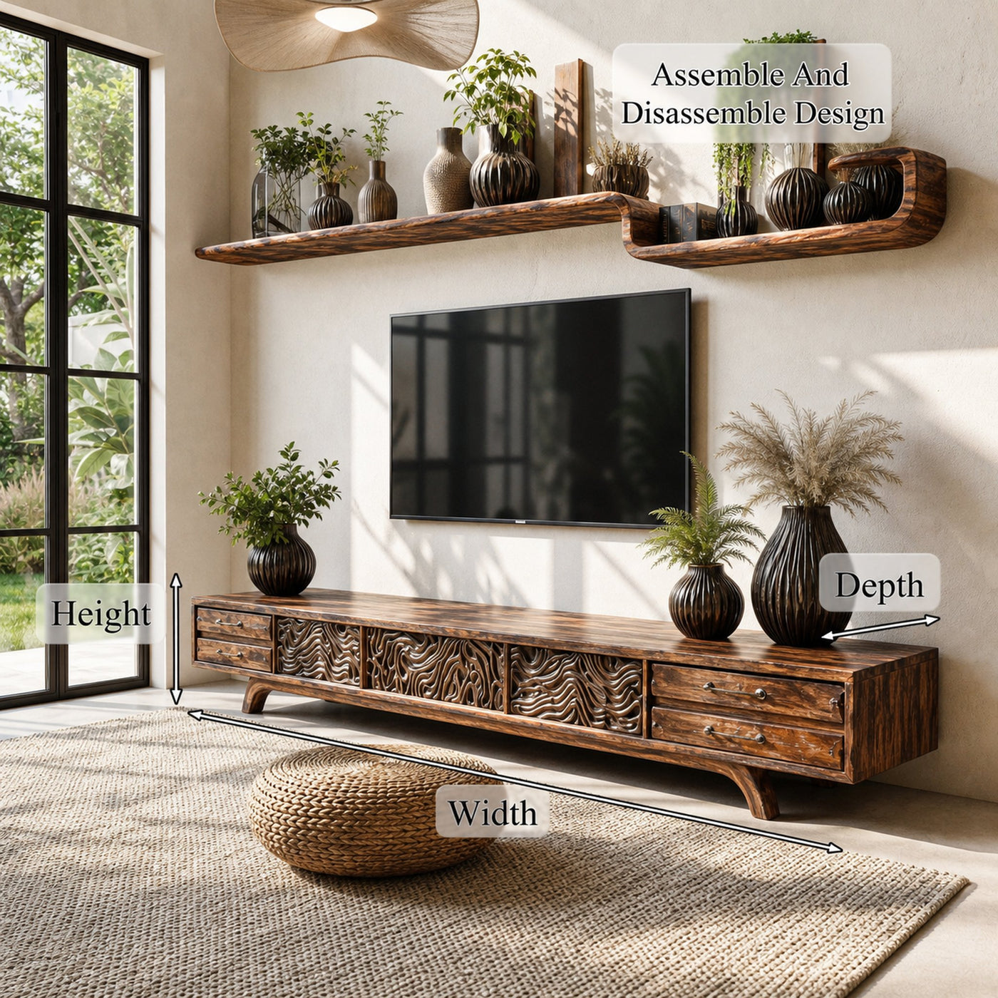 Rustic TV Cabinet Nature Inspired Media Console For Living Room - product view 8