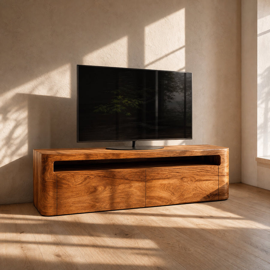 Rustic TV Cabinet Solid Wood Curved Edge Storage Living Room