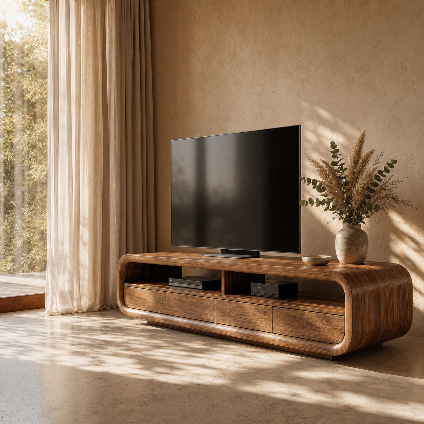 Rustic TV Cabinet Solid Wood With Storage Living Room
