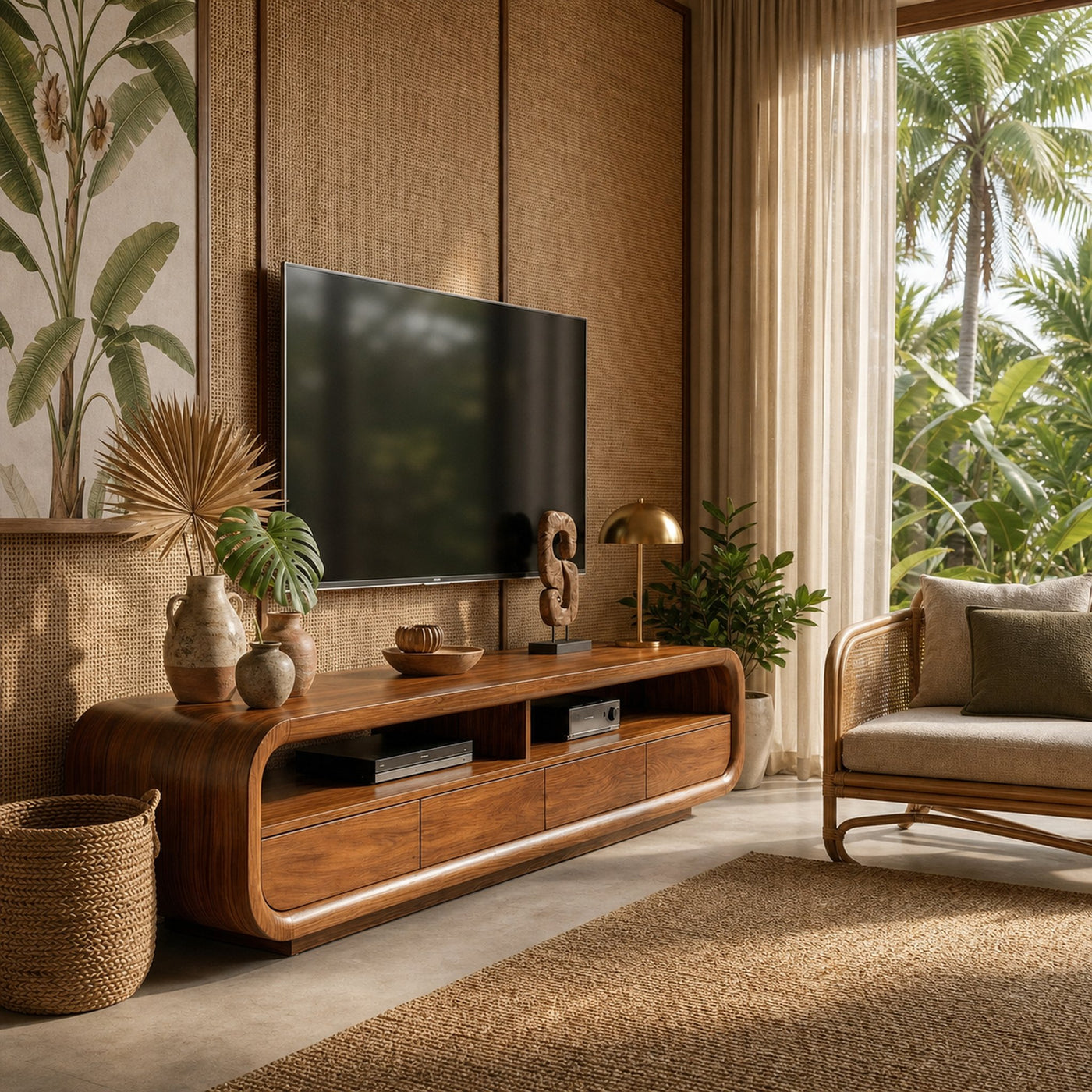 Rustic TV Cabinet Solid Wood With Storage Living Room - product view 6