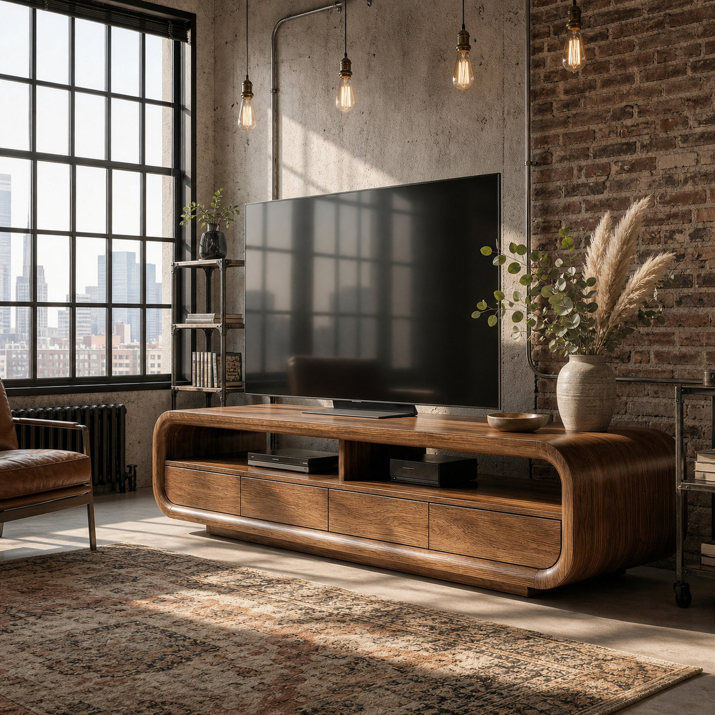 Rustic TV Cabinet Solid Wood With Storage Living Room - product view 7