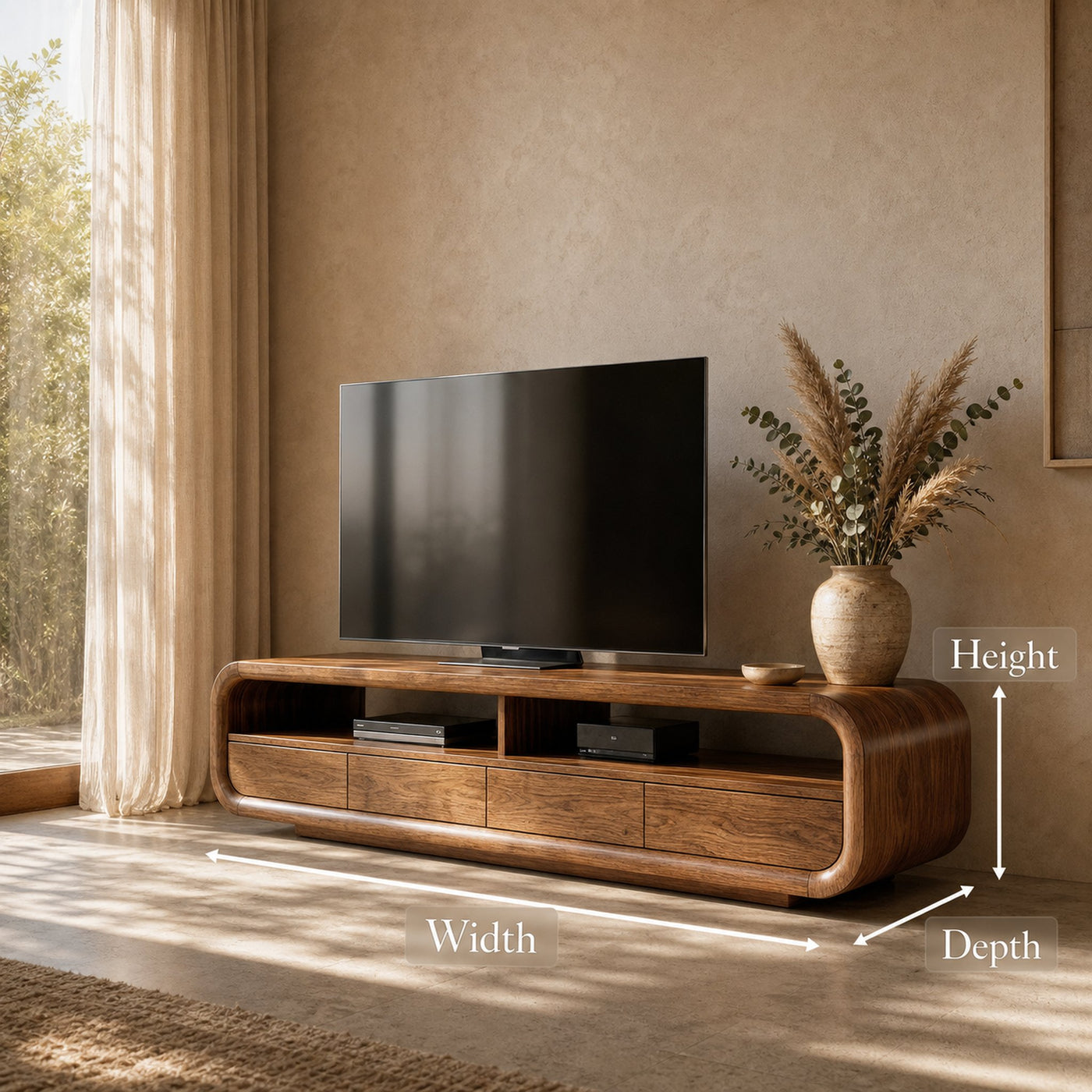 Rustic TV Cabinet Solid Wood With Storage Living Room - product view 8