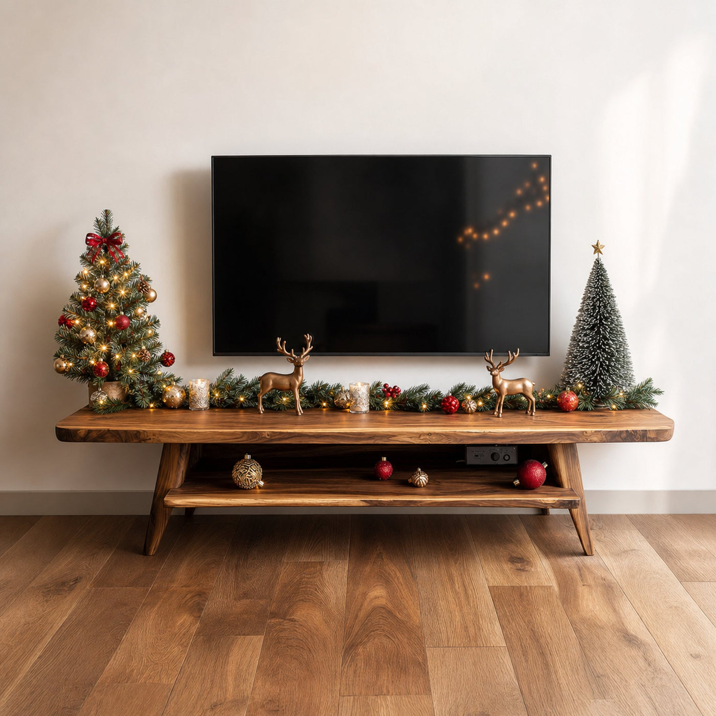 Rustic TV Console Table Christmas Holiday Entryway