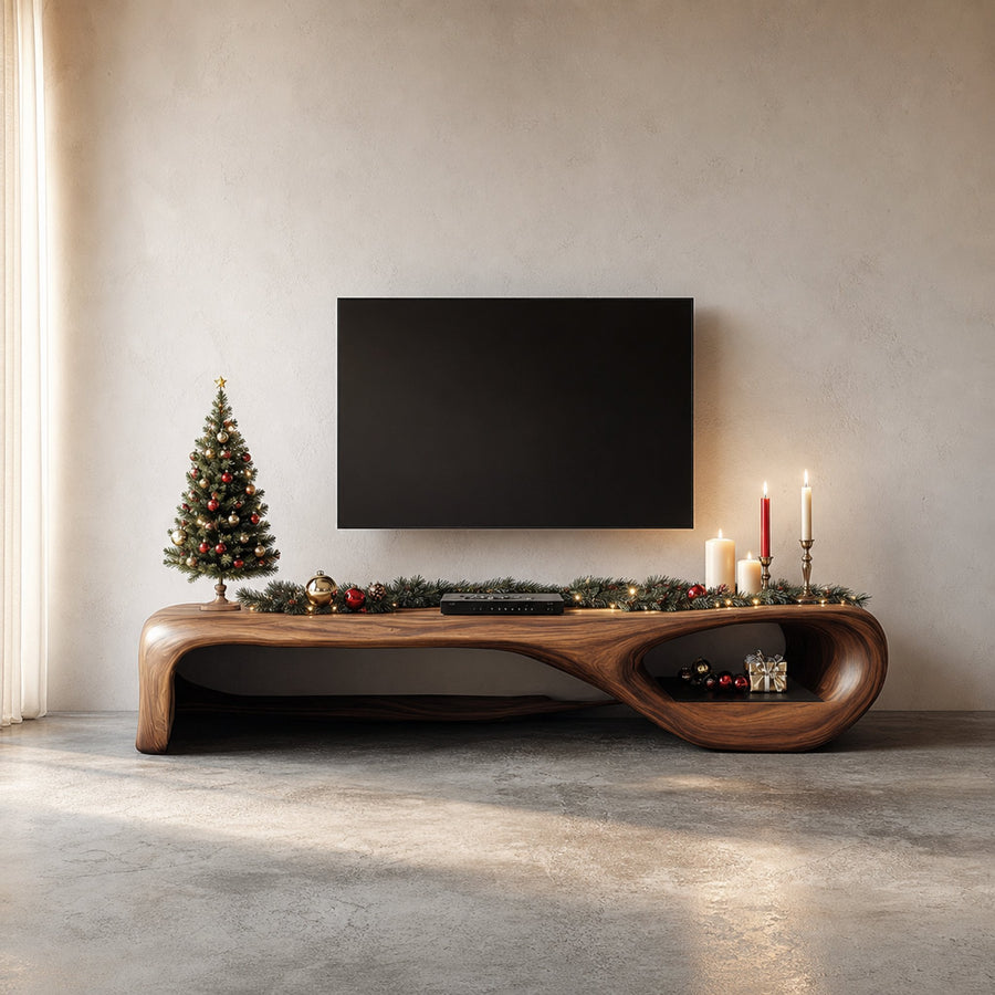 Rustic TV Stand Console Living Room Christmas Decor