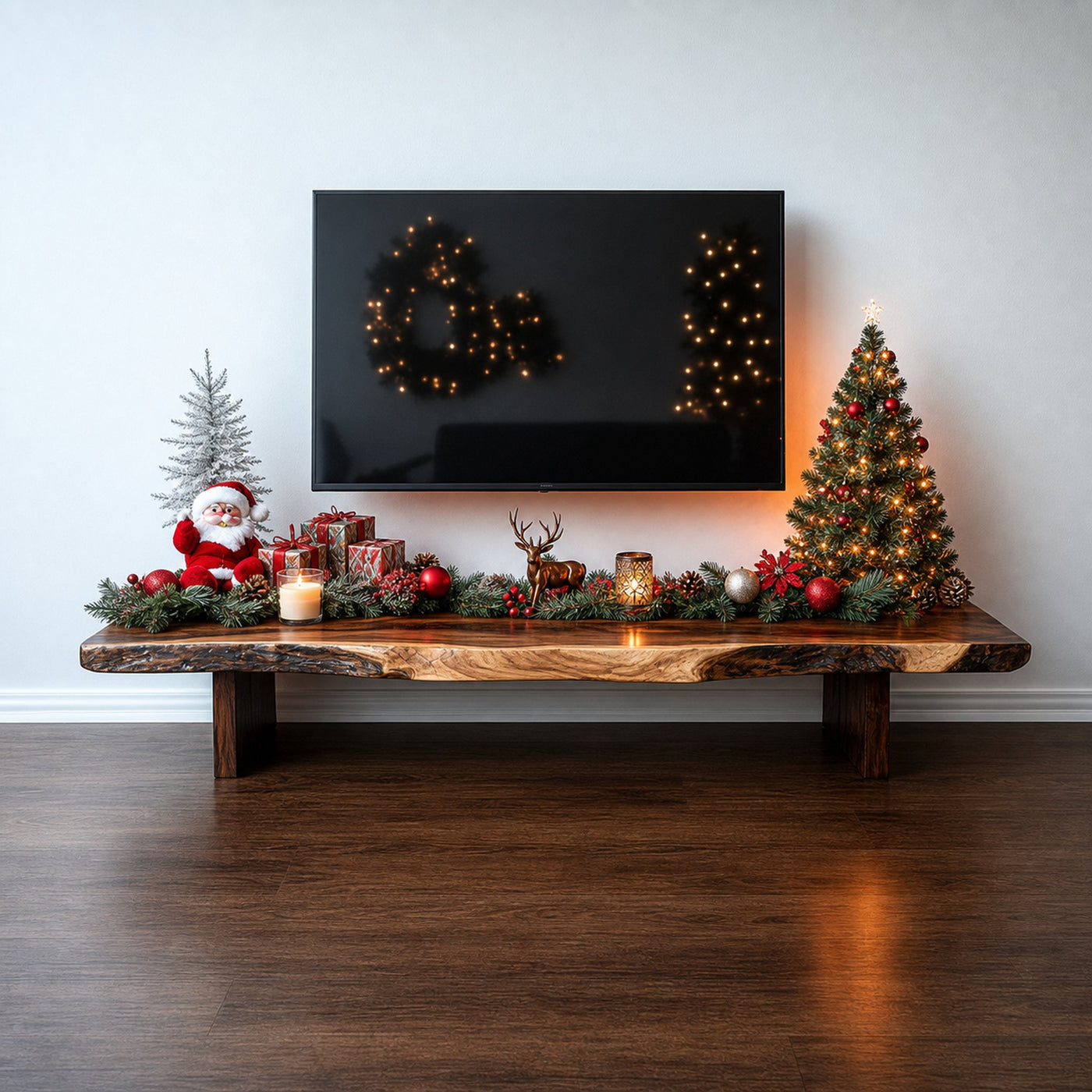 Rustic TV Stand Holiday Decor Living Room Display