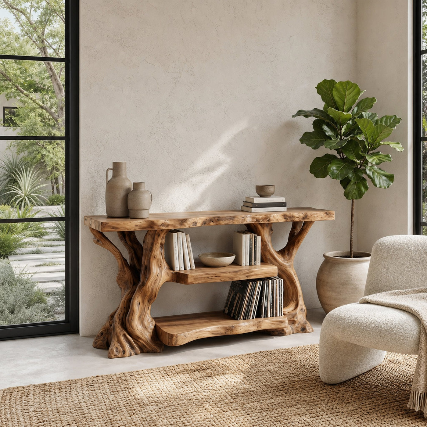 Rustic TV Stand With Natural Wood Sculptural Frame For Living Room - product view 6