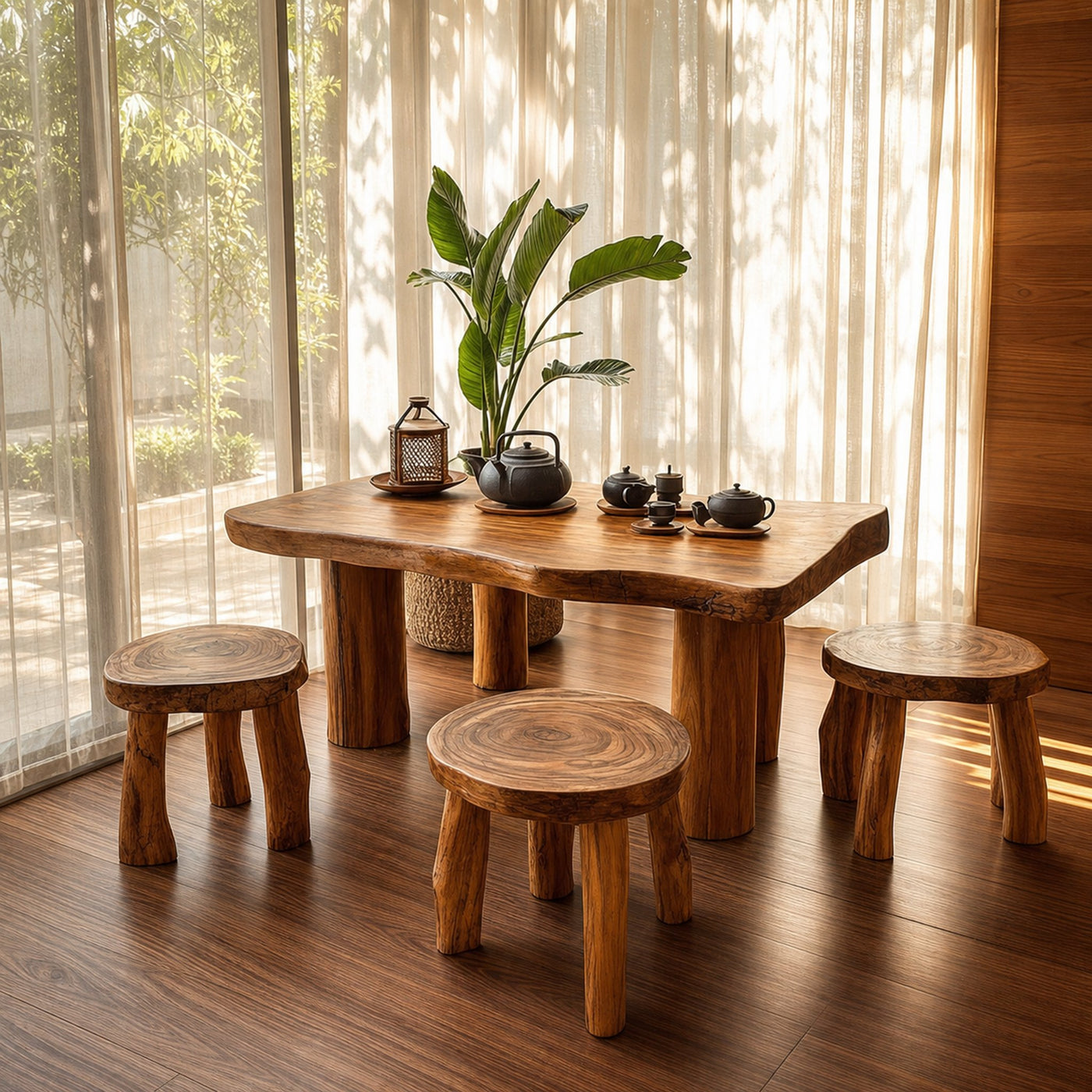 Rustic Table and Chair Sets Natural Colors Decor Room Gift